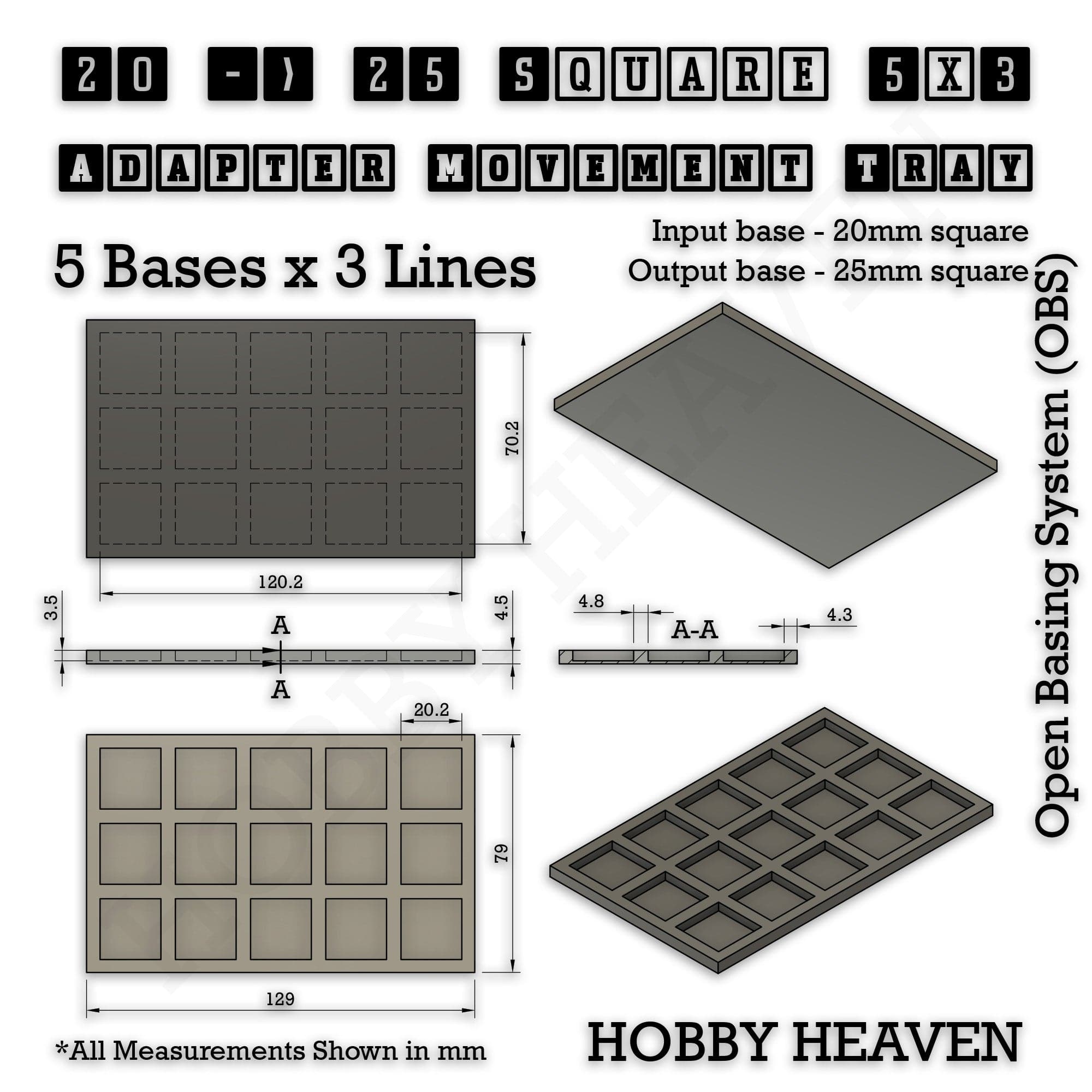 Movement Tray Square and Rectangle Movement Trays Adapters for Tabletop Games