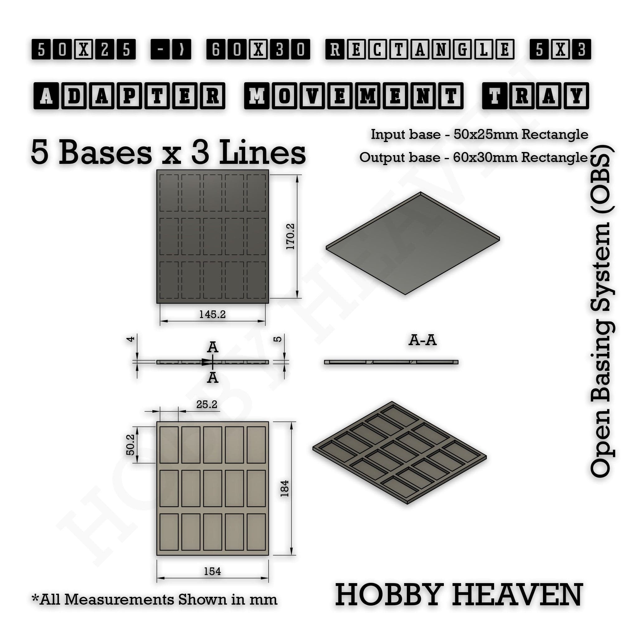 Movement Tray Square and Rectangle Movement Trays Adapters for Tabletop Games