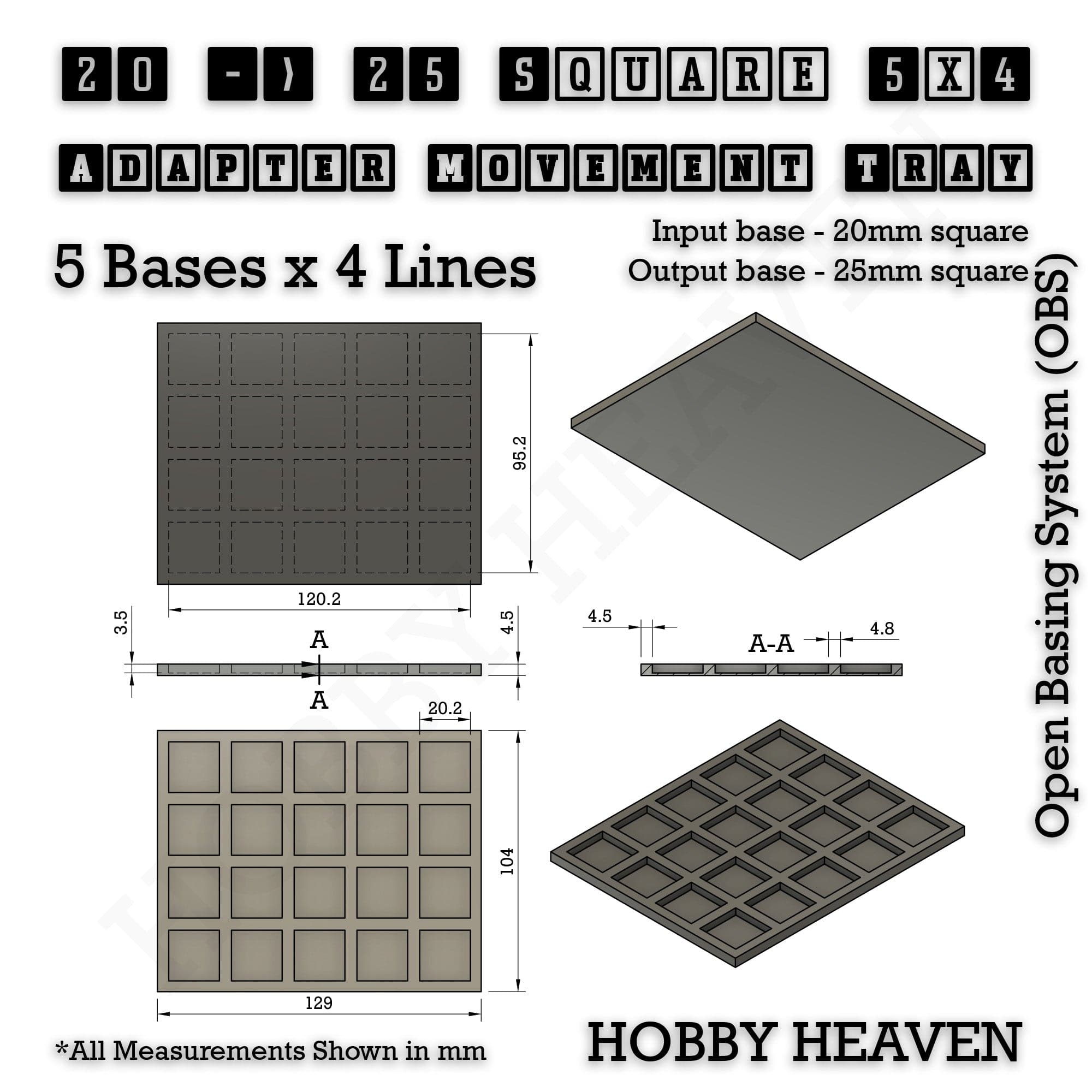 Movement Tray Square and Rectangle Movement Trays Adapters for Tabletop Games
