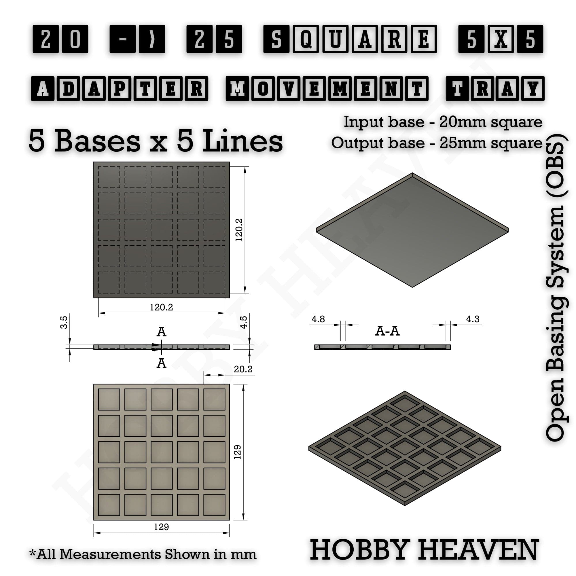 Movement Tray Square and Rectangle Movement Trays Adapters for Tabletop Games