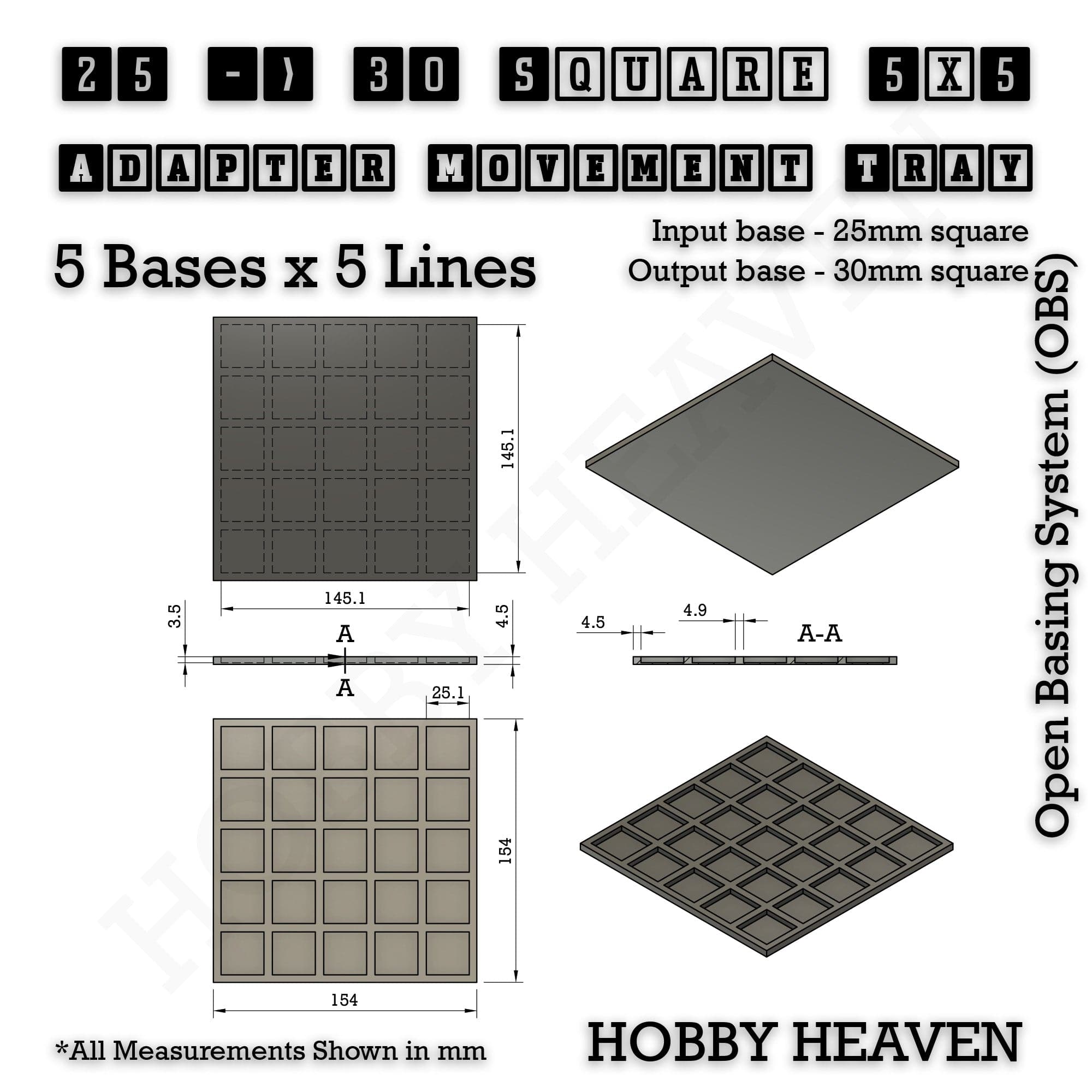 Movement Tray Square and Rectangle Movement Trays Adapters for Tabletop Games