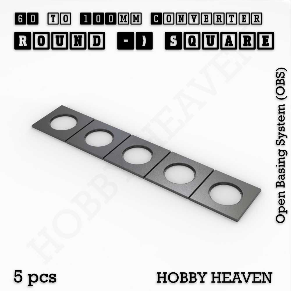 Base 60mm To 100mm Square Converter x5pcs Round to Square Bases Shape and Size Converters 3d Print Full Range