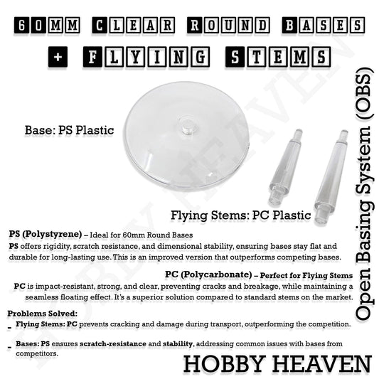 Base 60mm Round Flying Bases – Clear Plastic Stands for Sci-Fi & Fantasy Wargaming Miniatures