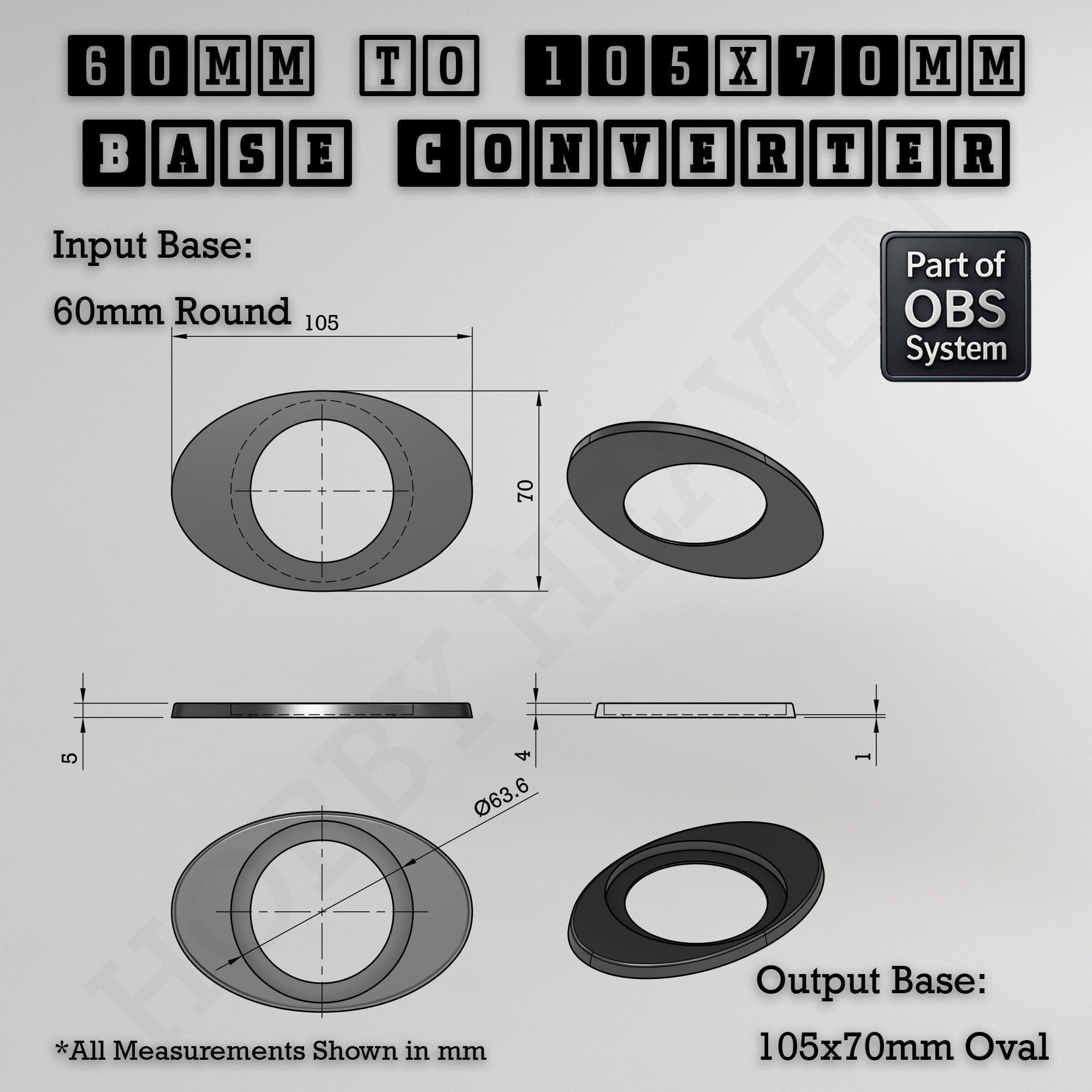 Base Round To Oval Bases Size Converters 3d Print Full Range