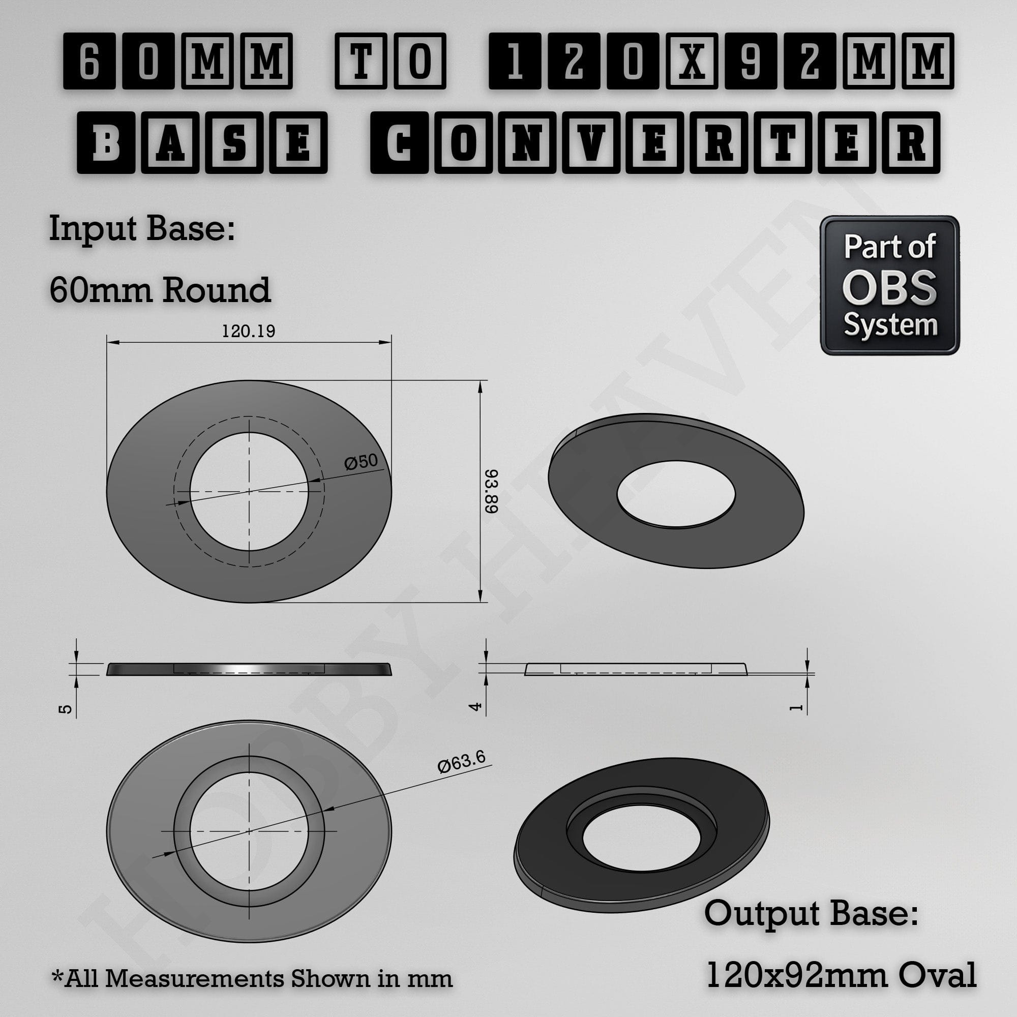 Base Round To Oval Bases Size Converters 3d Print Full Range
