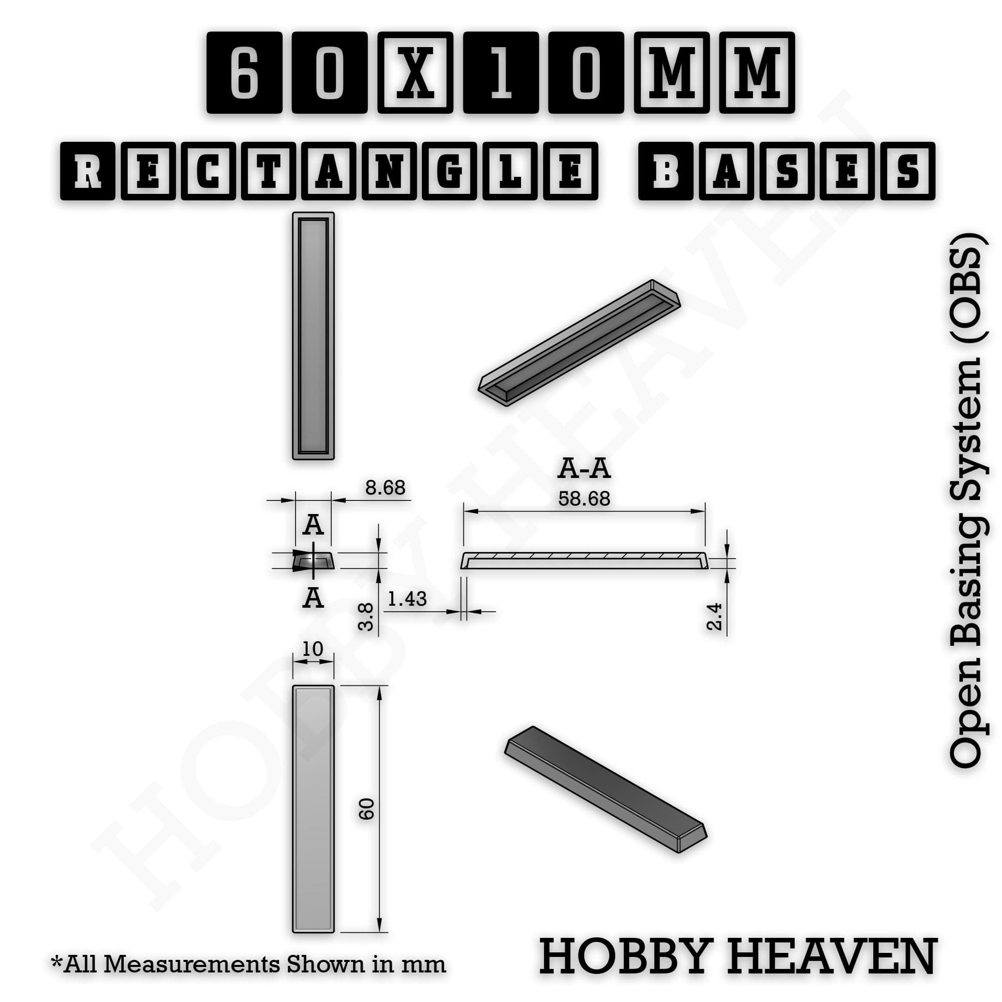 Base Rectangle Bases Range Sizes - 20x15mm to 75x25mm Small Sizes 3d Print Full Range Tabletop Games