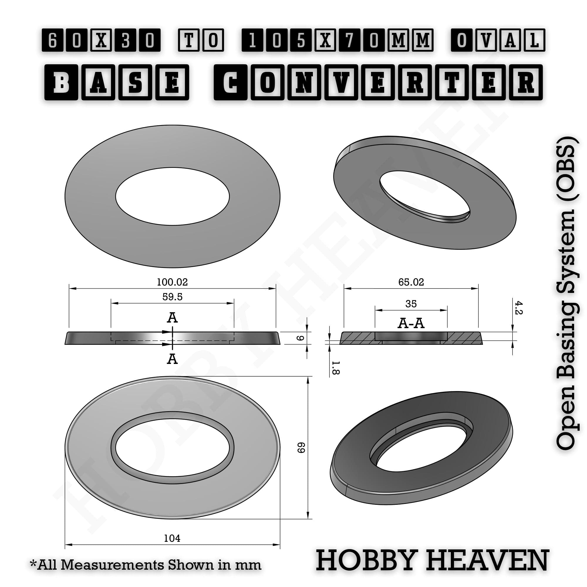 Base Oval To Oval Bases Size Converters 3d Print Full Range