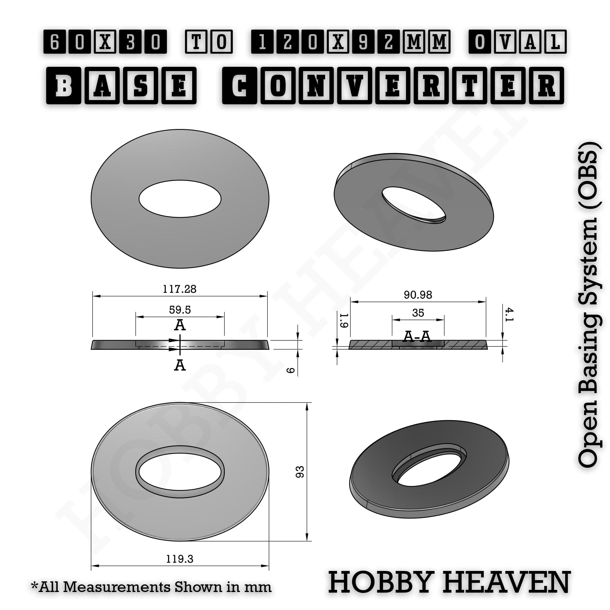 Base Oval To Oval Bases Size Converters 3d Print Full Range