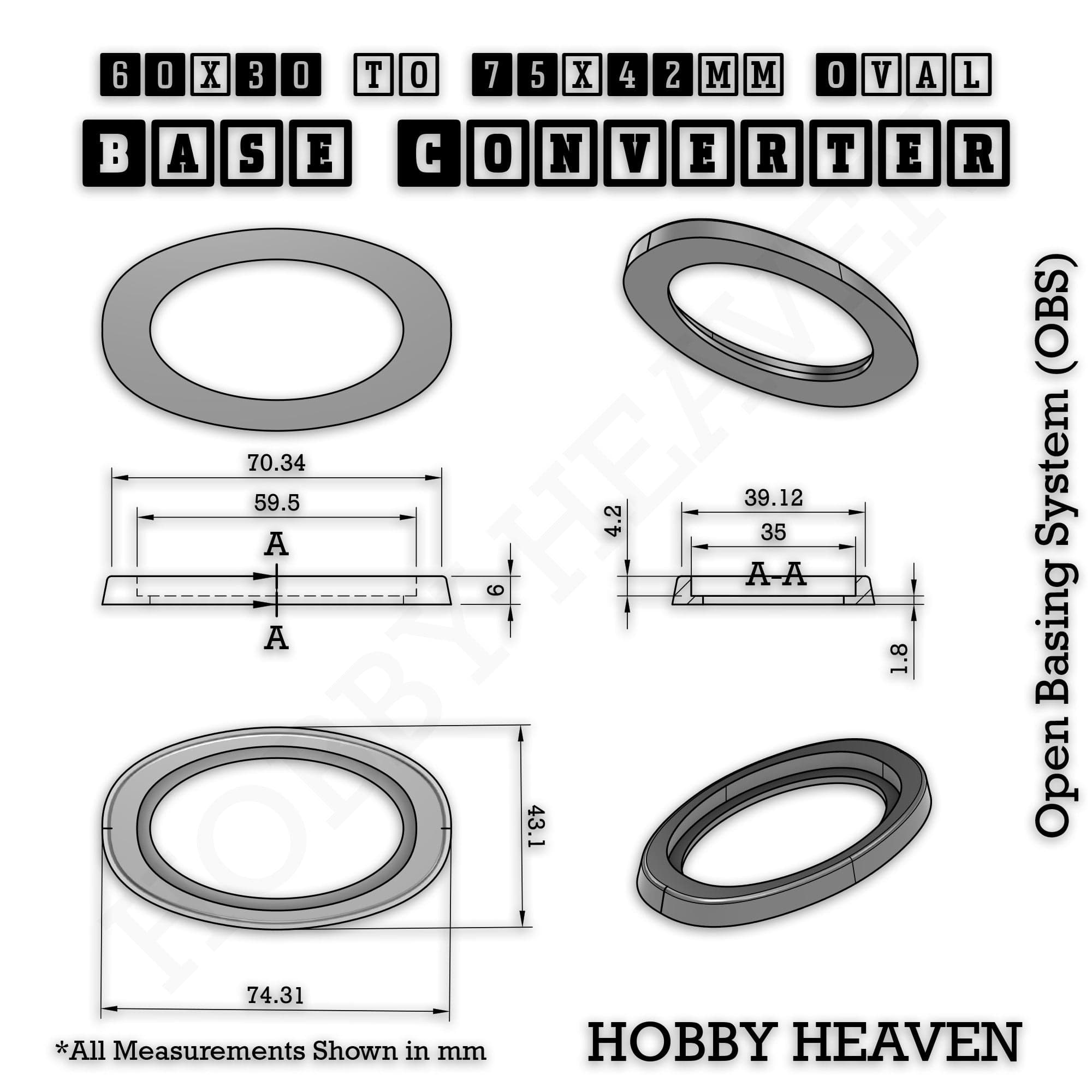 Base Oval To Oval Bases Size Converters 3d Print Full Range