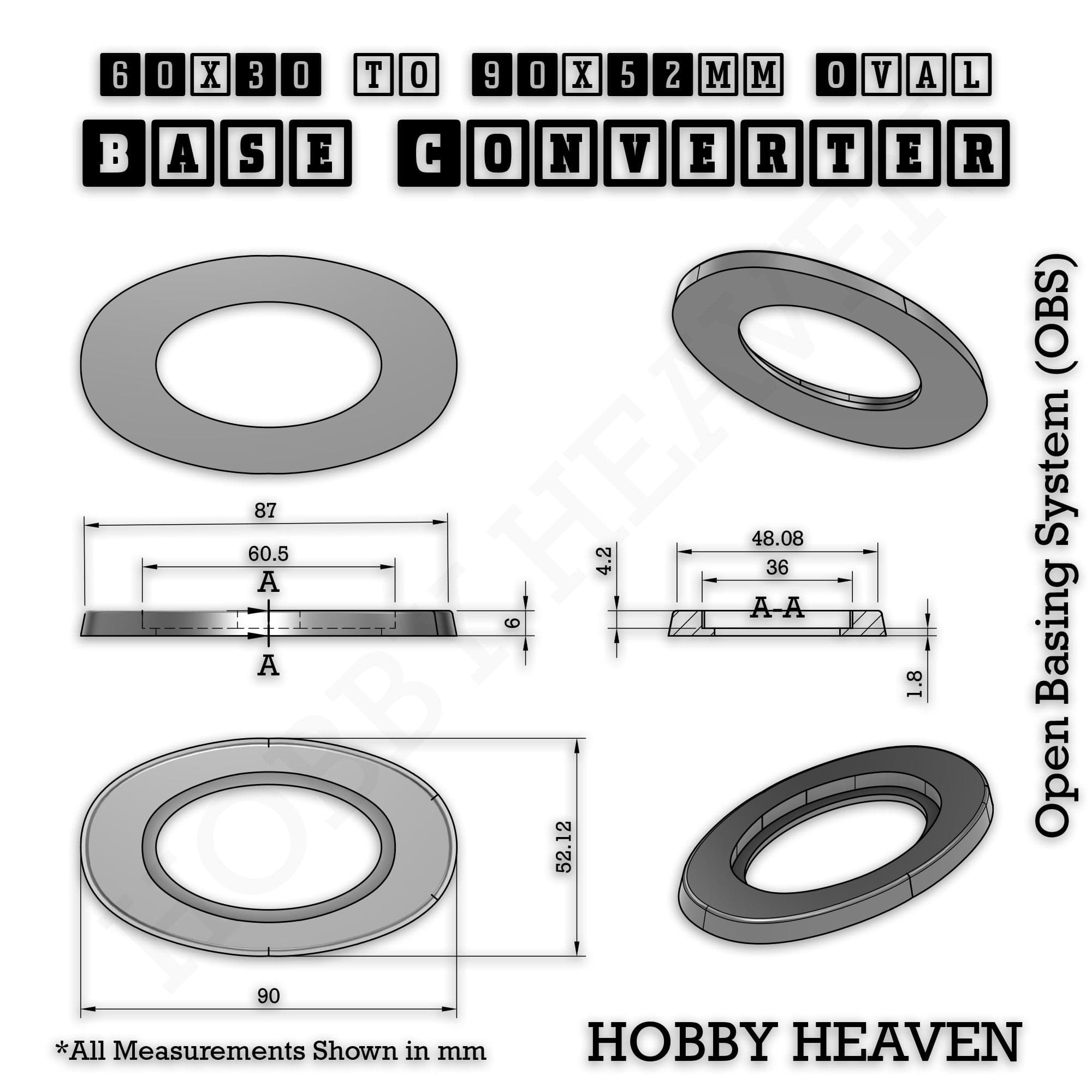 Base Oval To Oval Bases Size Converters 3d Print Full Range