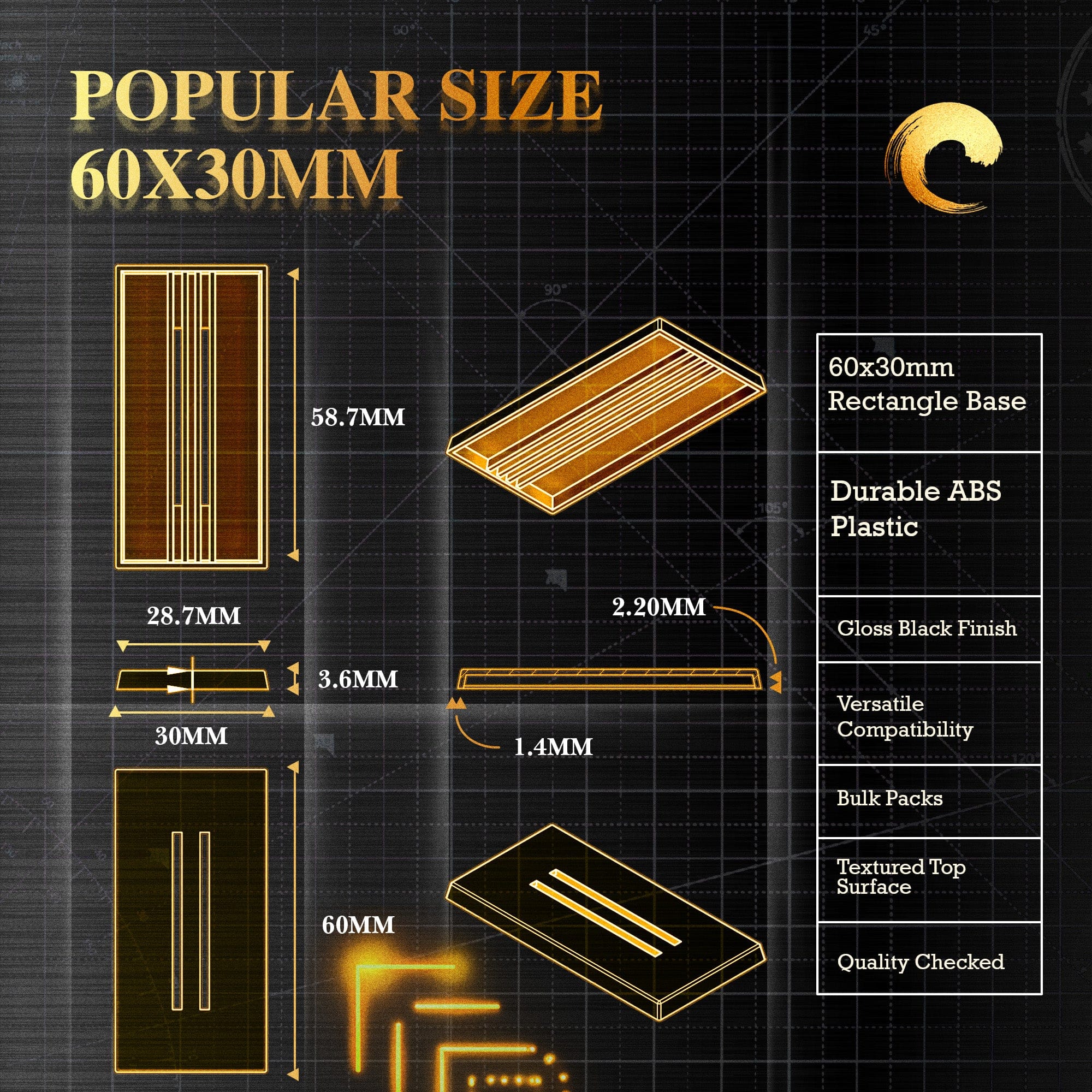 Base 60x30mm Rectangle Slotted Plastic Bases
