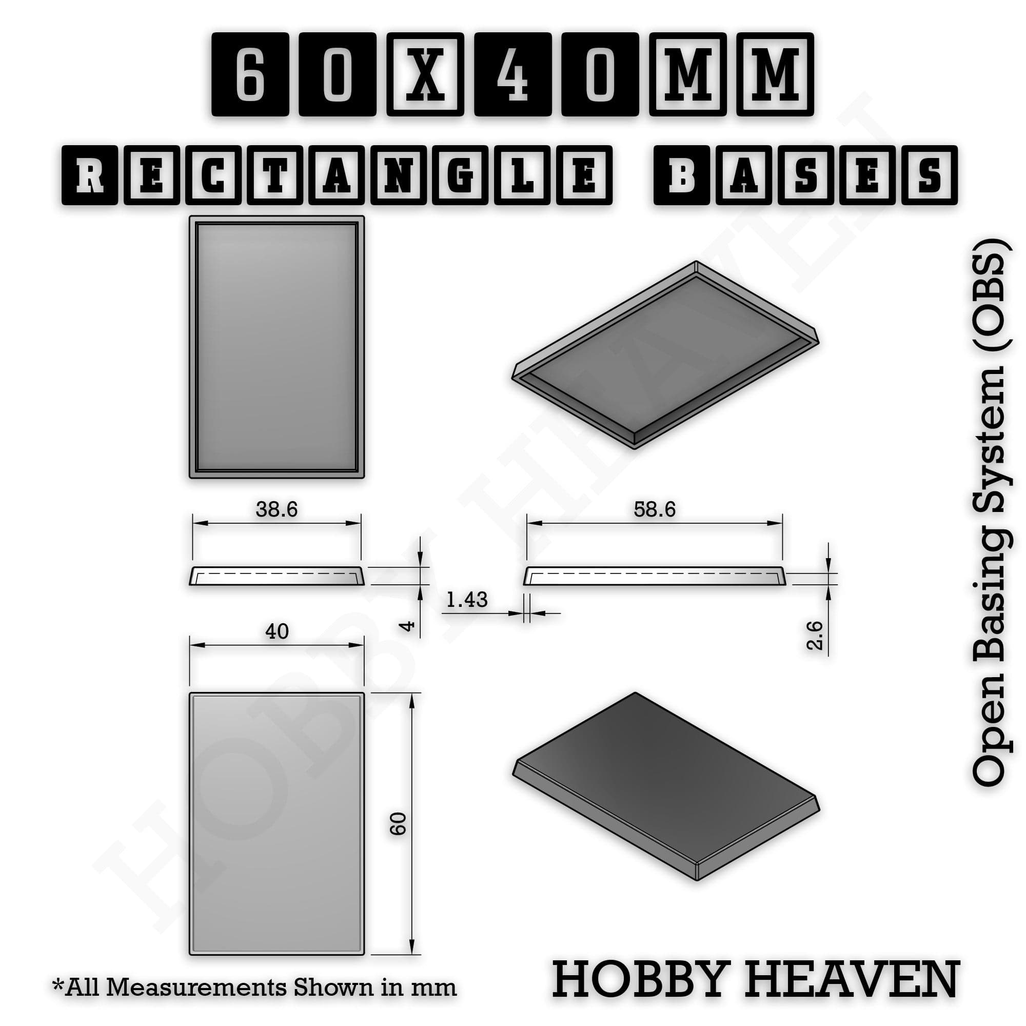 Base Rectangle Bases Range Sizes - 20x15mm to 75x25mm Small Sizes 3d Print Full Range Tabletop Games