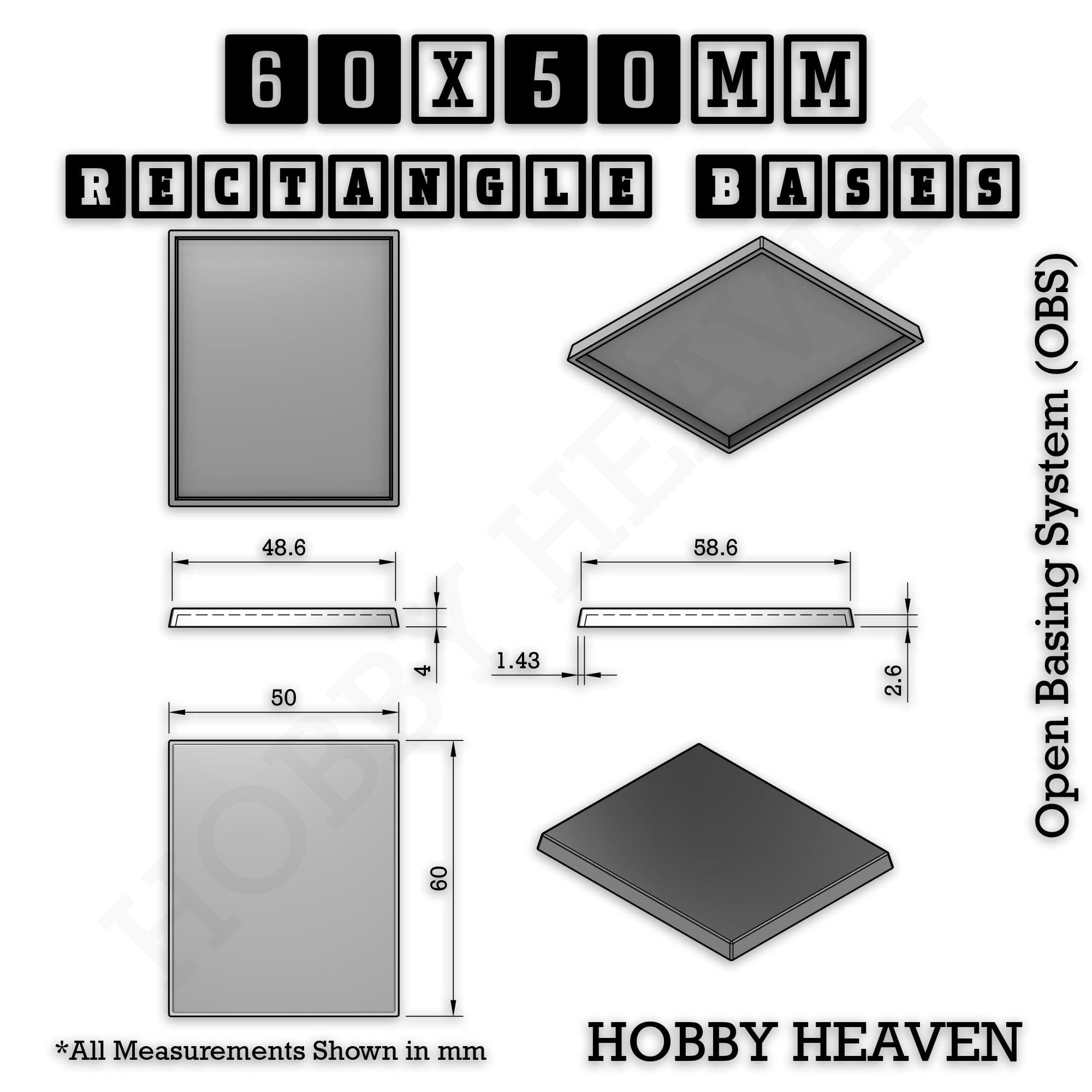 Base Rectangle Bases Range Sizes - 20x15mm to 75x25mm Small Sizes 3d Print Full Range Tabletop Games