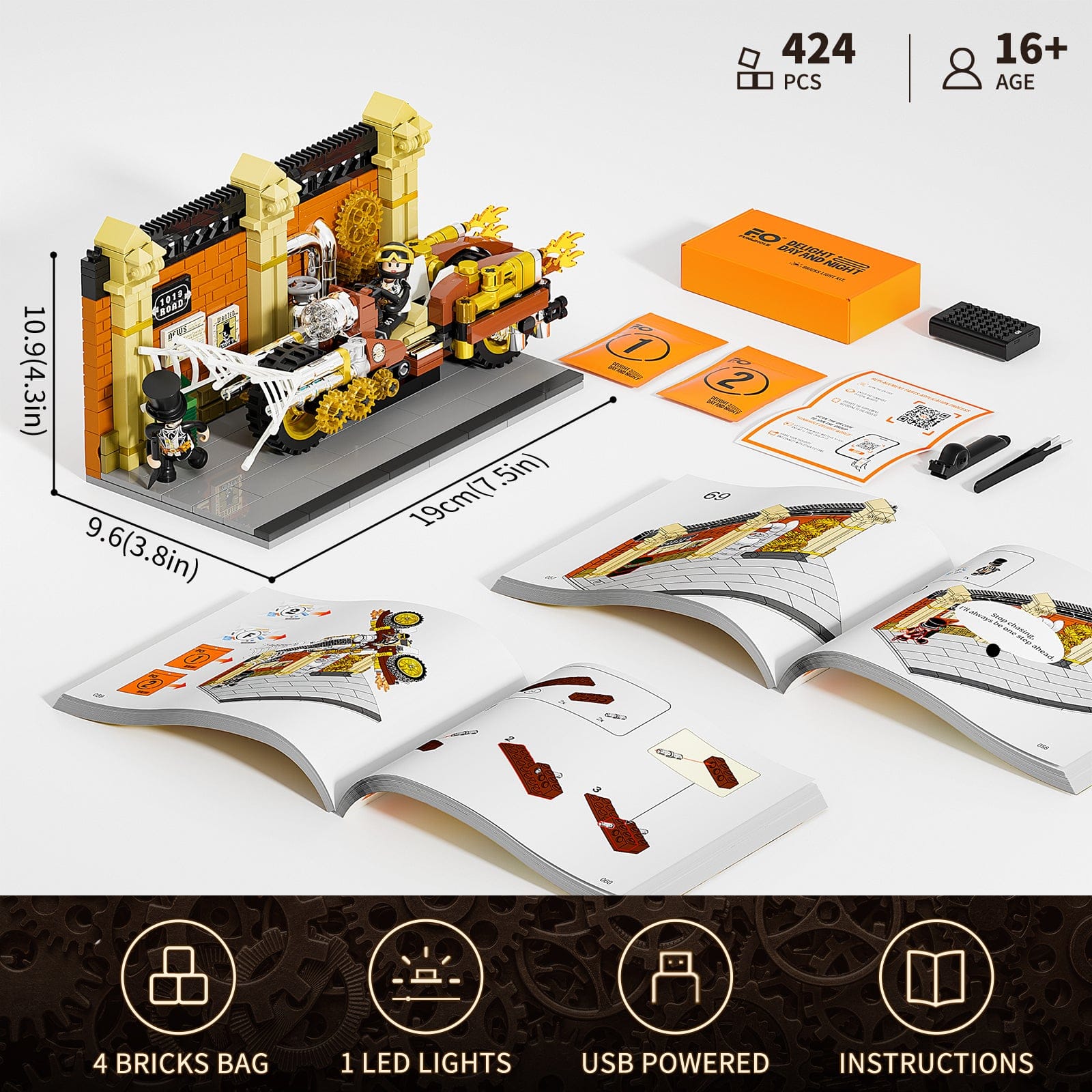 LUMIBRICKS - FUNWHOLE Steampunk Motorcycle Pursuit F9067 X004J6SCT3