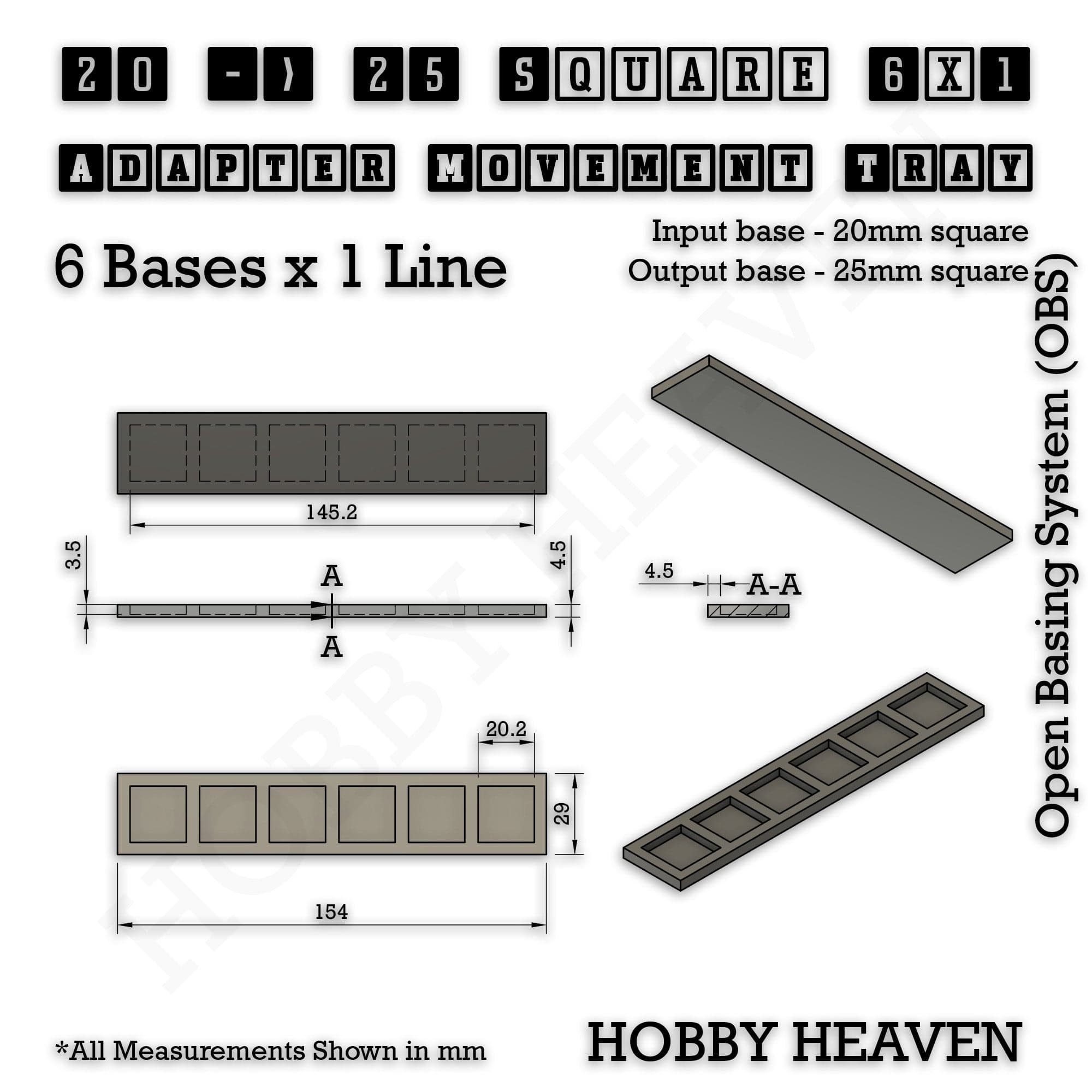 Movement Tray Square and Rectangle Movement Trays Adapters for Tabletop Games