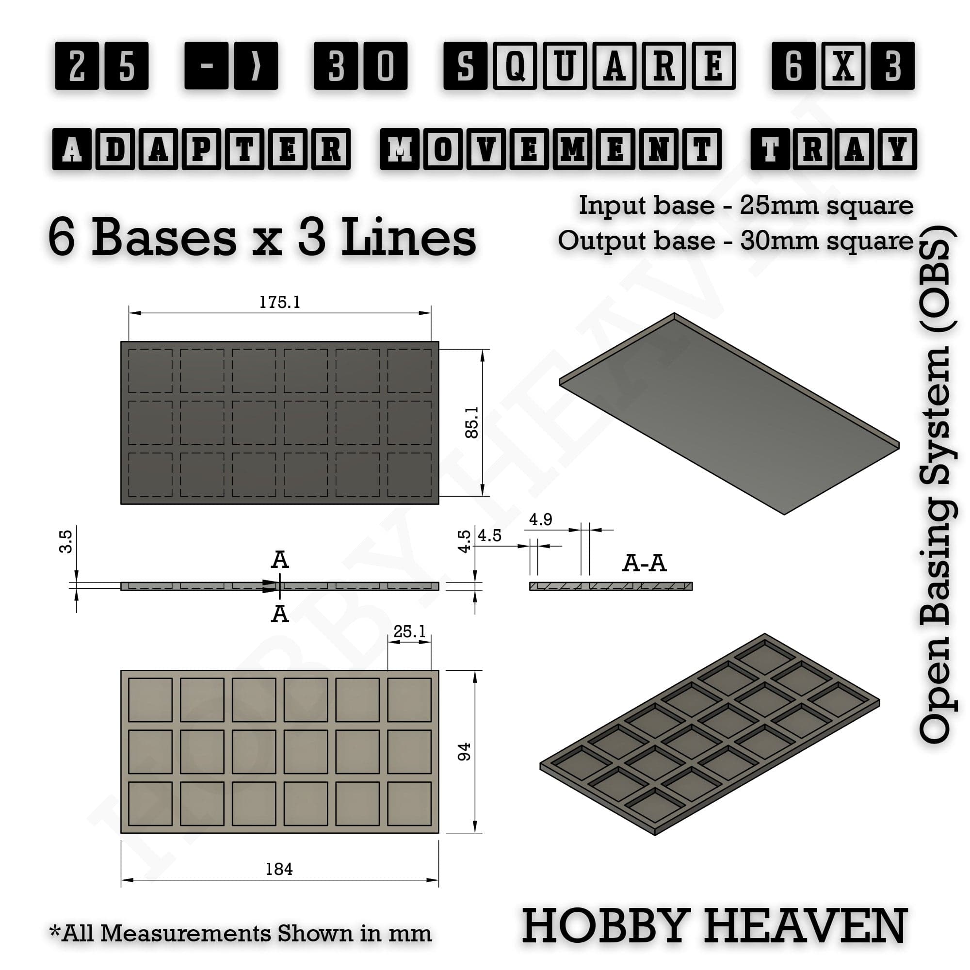 Movement Tray Square and Rectangle Movement Trays Adapters for Tabletop Games