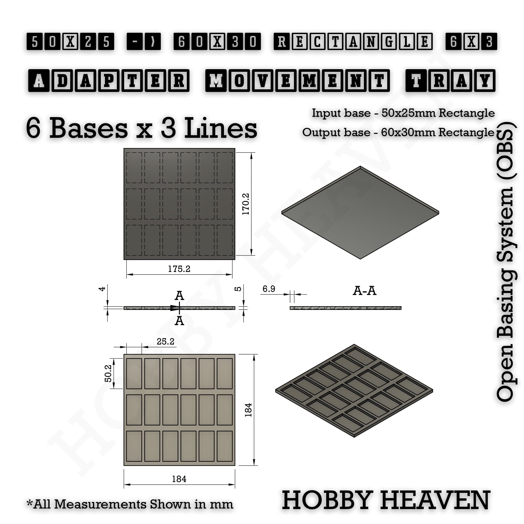 Movement Tray Square and Rectangle Movement Trays Adapters for Tabletop Games