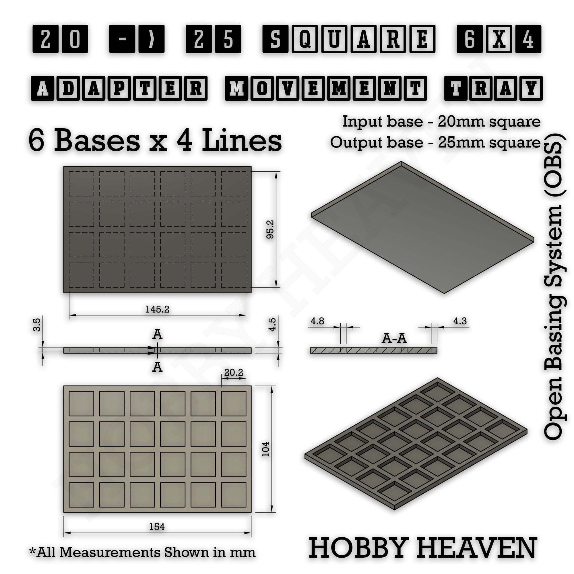 Movement Tray Square and Rectangle Movement Trays Adapters for Tabletop Games
