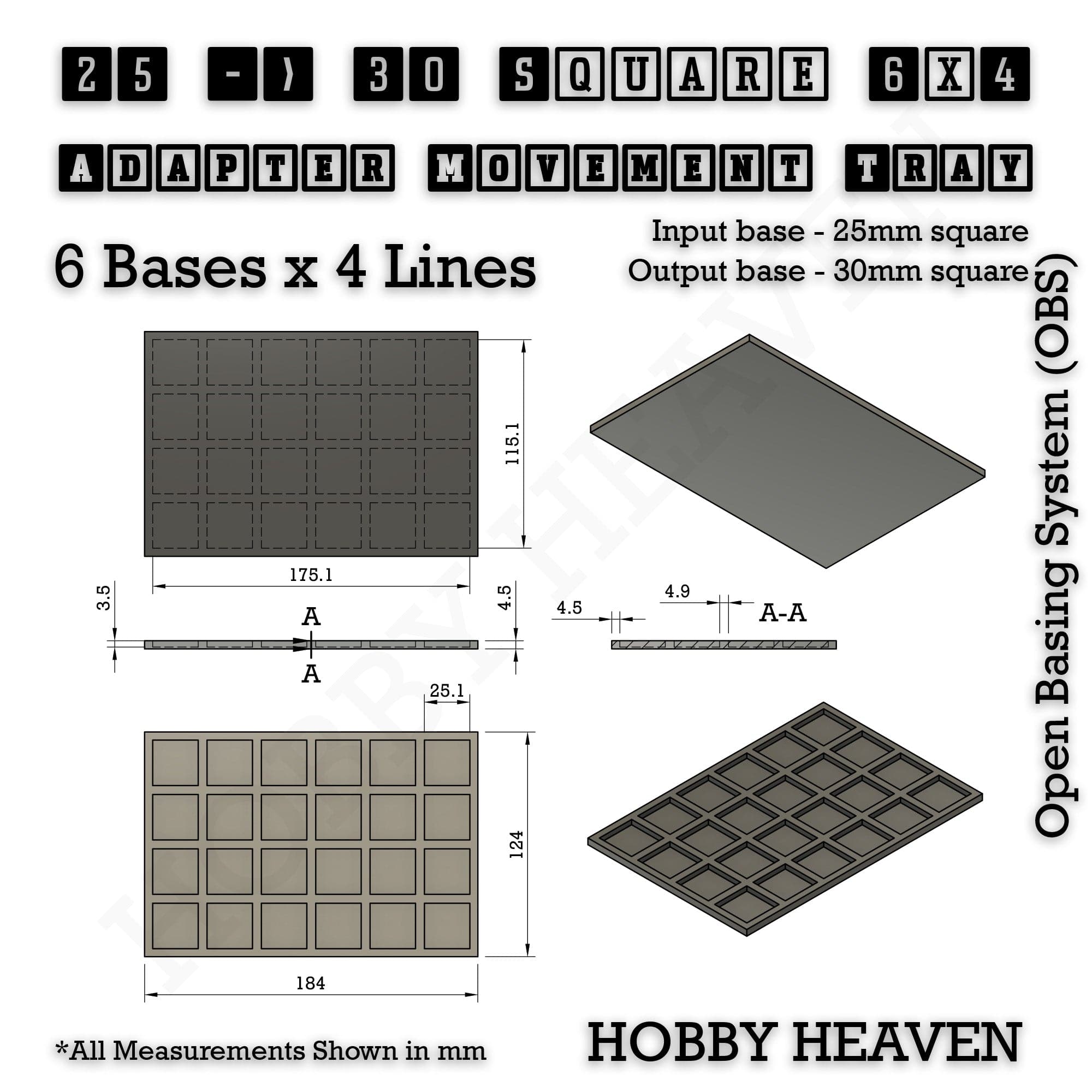 Movement Tray Square and Rectangle Movement Trays Adapters for Tabletop Games