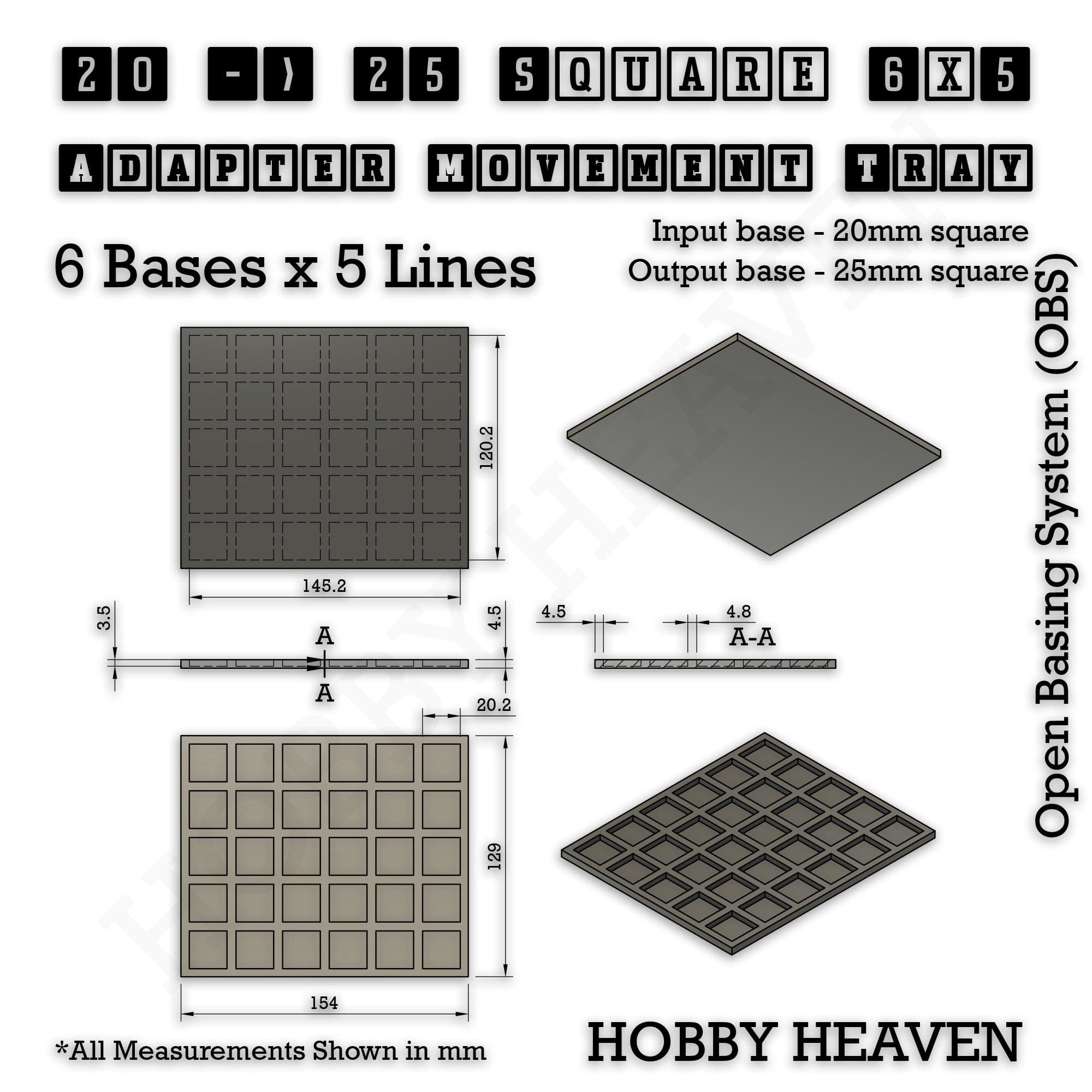Movement Tray Square and Rectangle Movement Trays Adapters for Tabletop Games