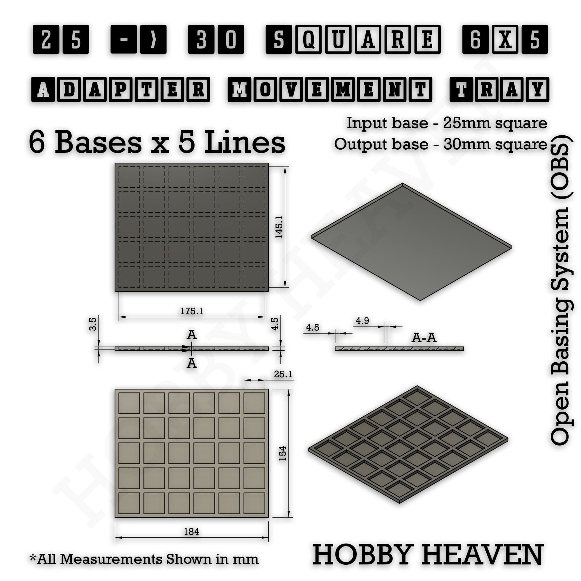 Movement Tray Square and Rectangle Movement Trays Adapters for Tabletop Games