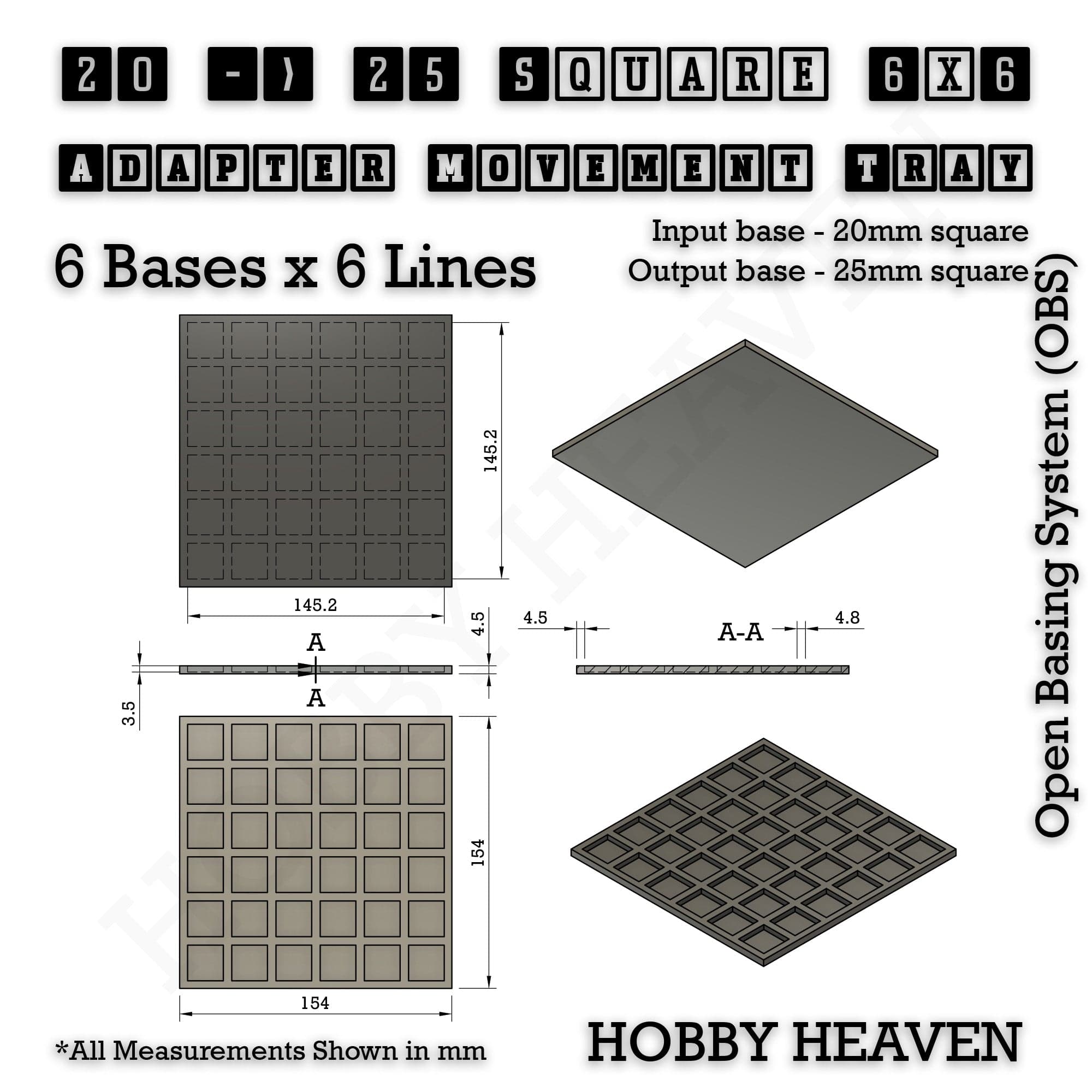 Movement Tray Square and Rectangle Movement Trays Adapters for Tabletop Games