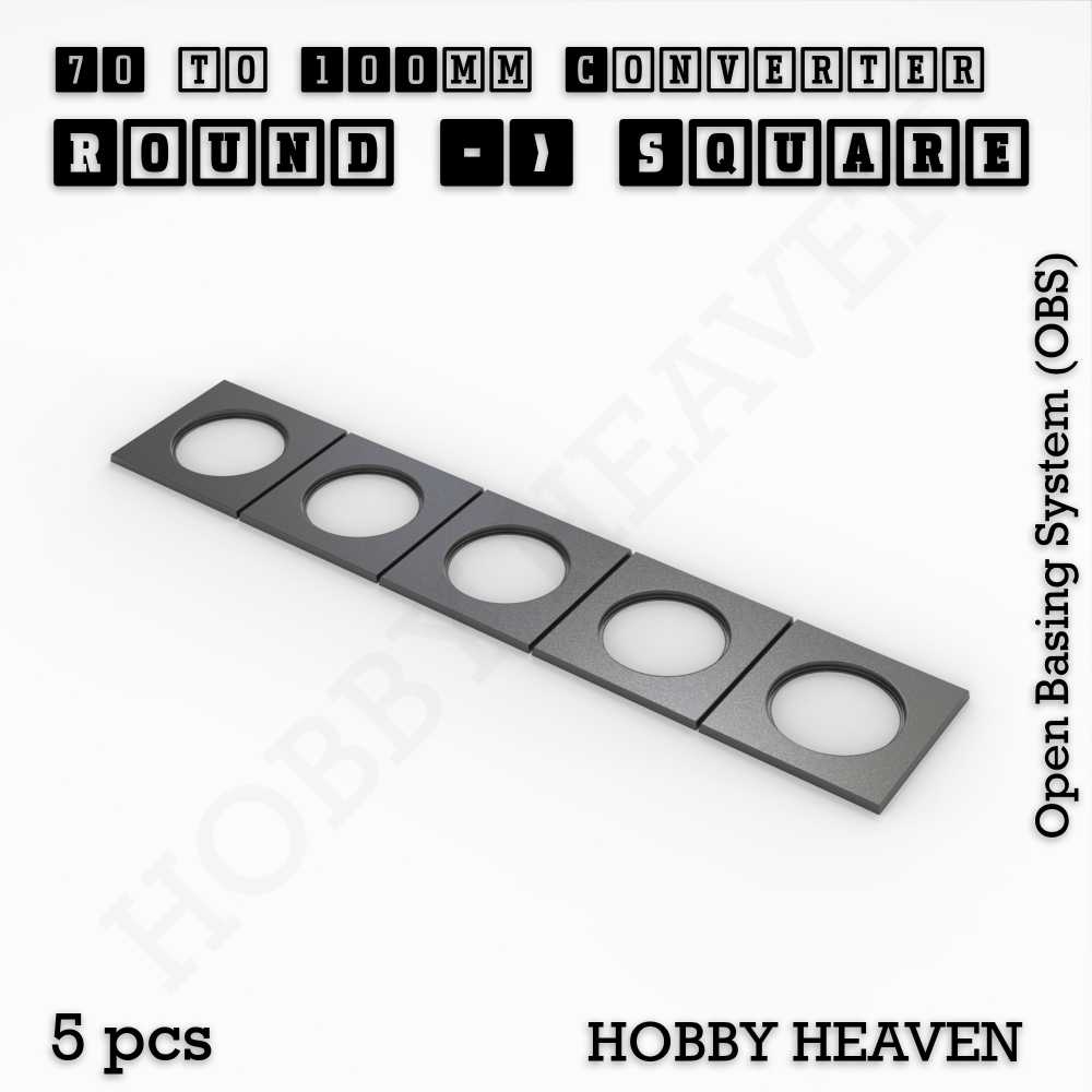 Base 70mm To 100mm Square Converter x5pcs Round to Square Bases Shape and Size Converters 3d Print Full Range