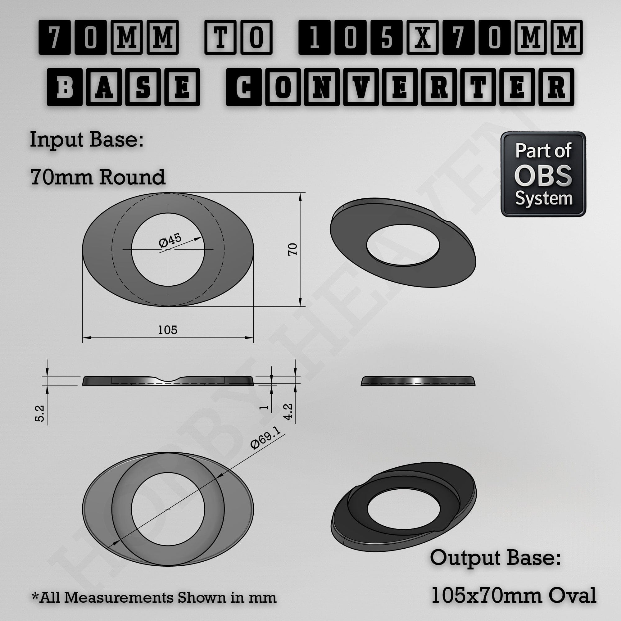 Base Round To Oval Bases Size Converters 3d Print Full Range