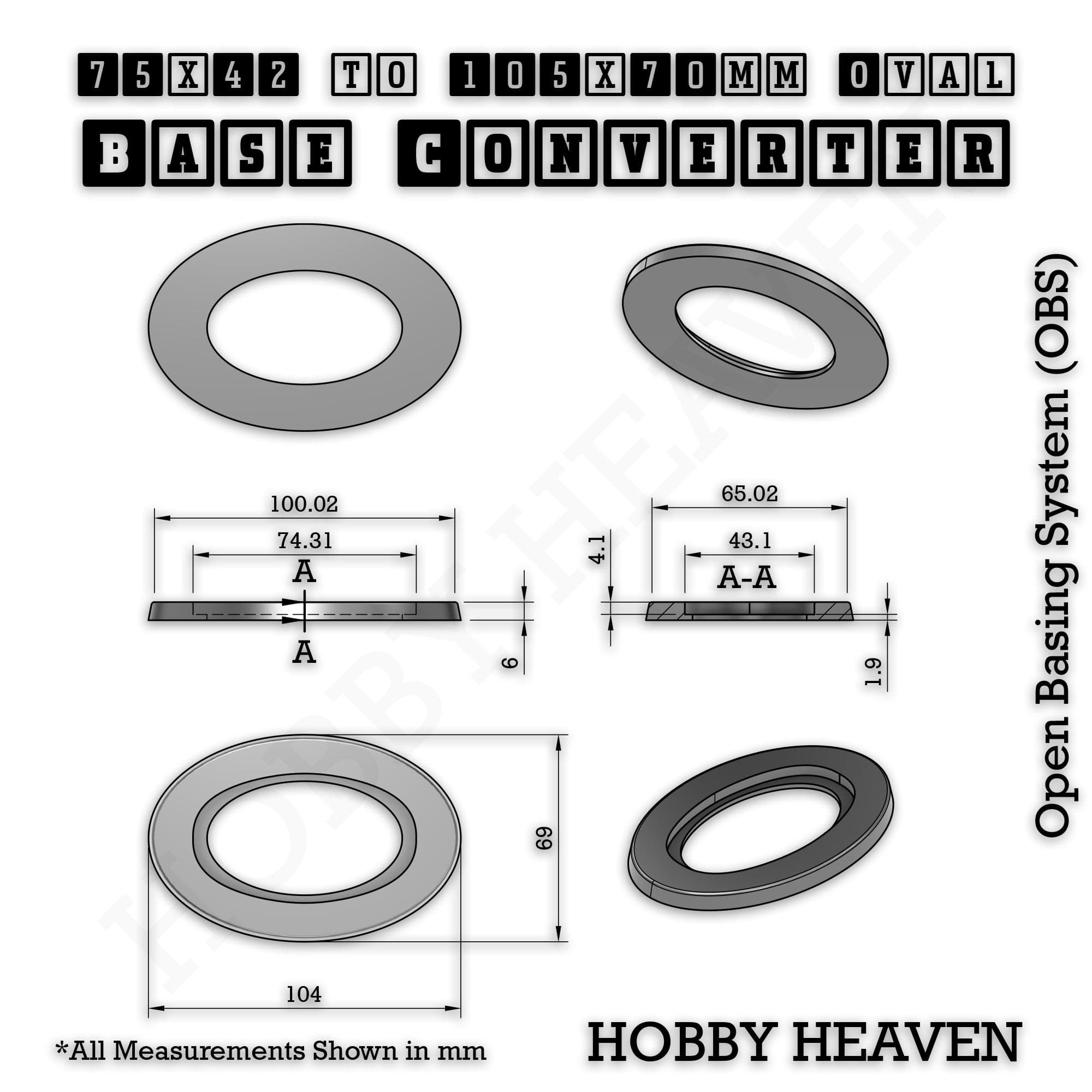 Base Oval To Oval Bases Size Converters 3d Print Full Range