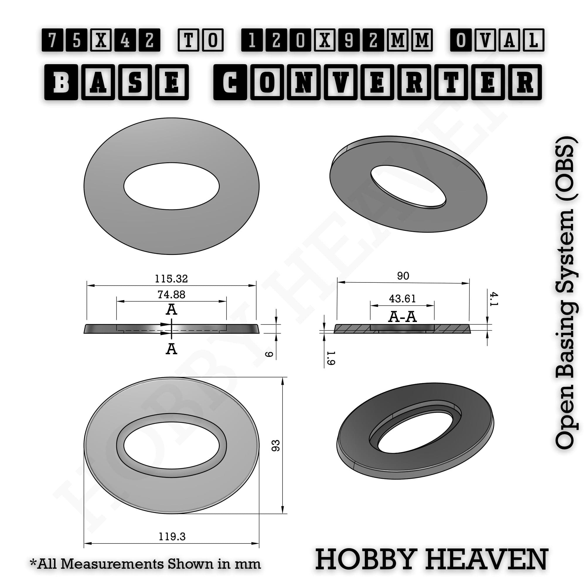 Base Oval To Oval Bases Size Converters 3d Print Full Range