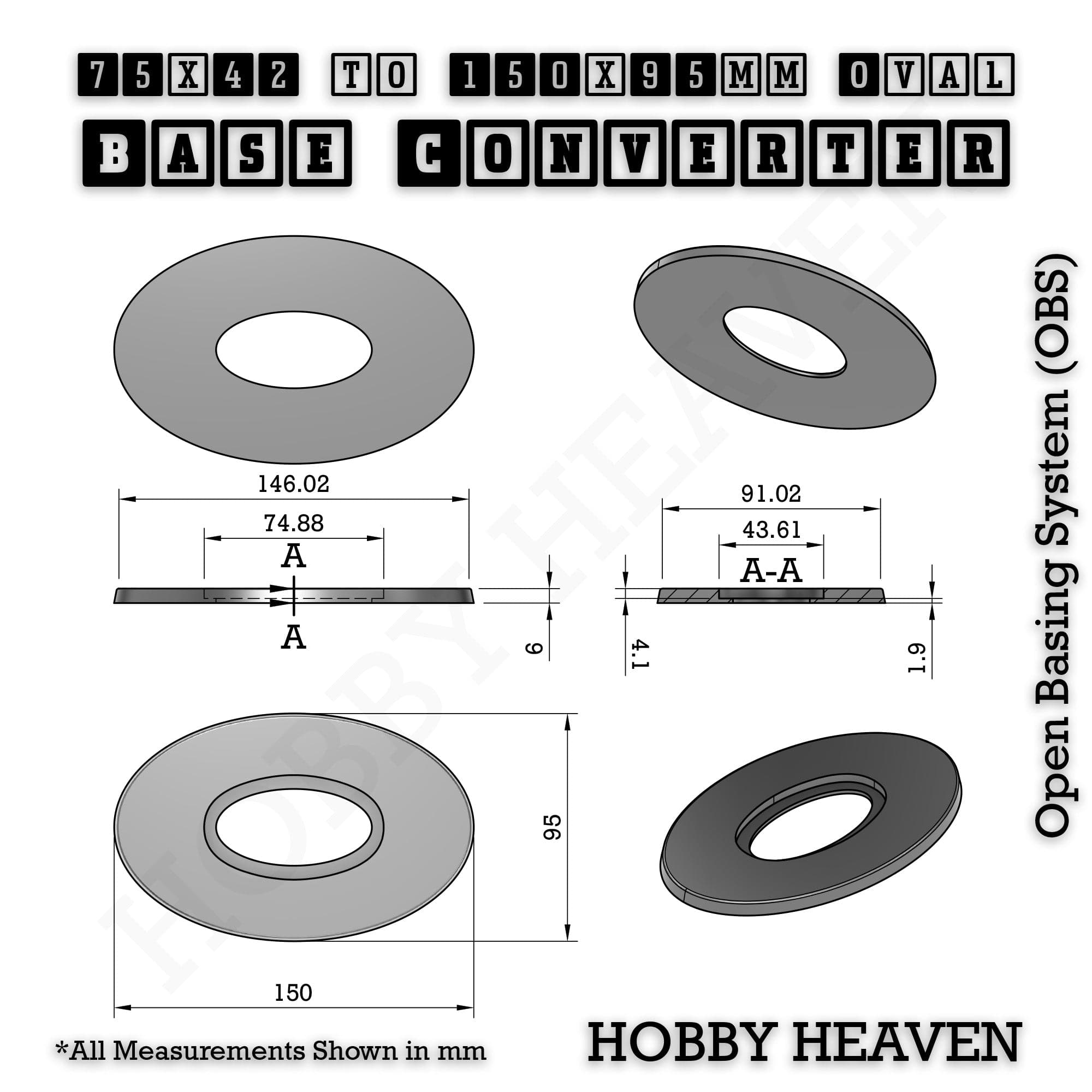 Base Oval To Oval Bases Size Converters 3d Print Full Range