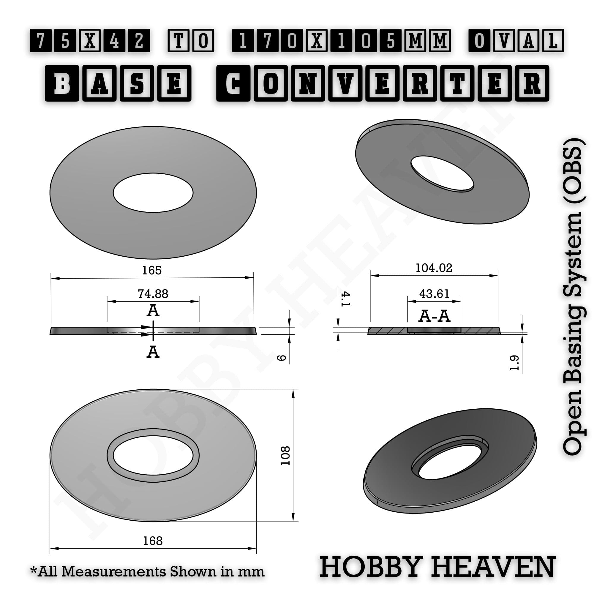 Base Oval To Oval Bases Size Converters 3d Print Full Range