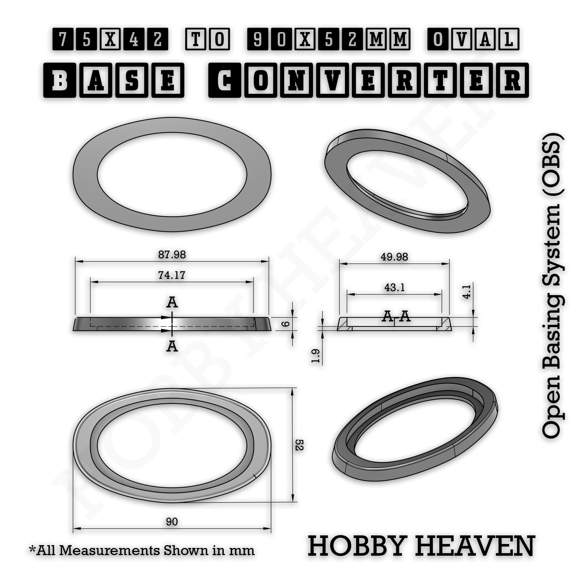 Base Oval To Oval Bases Size Converters 3d Print Full Range