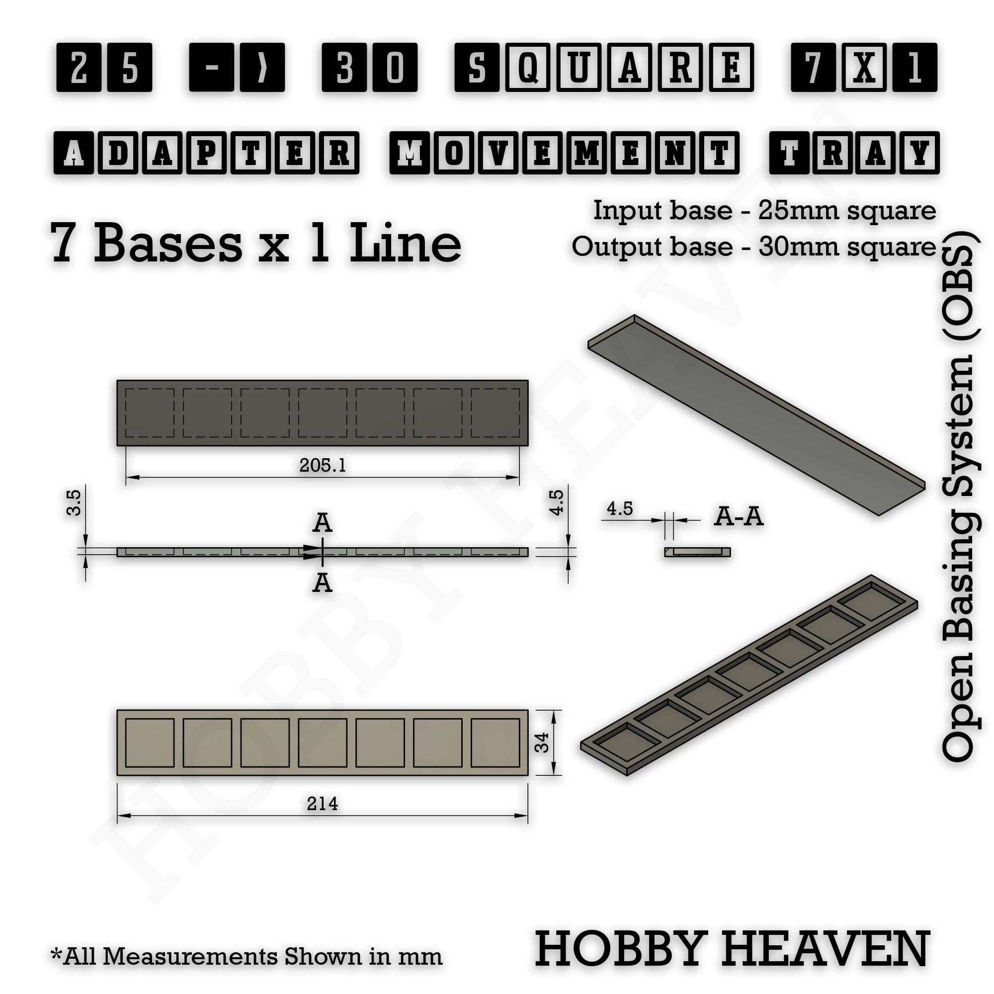 Movement Tray Square and Rectangle Movement Trays Adapters for Tabletop Games