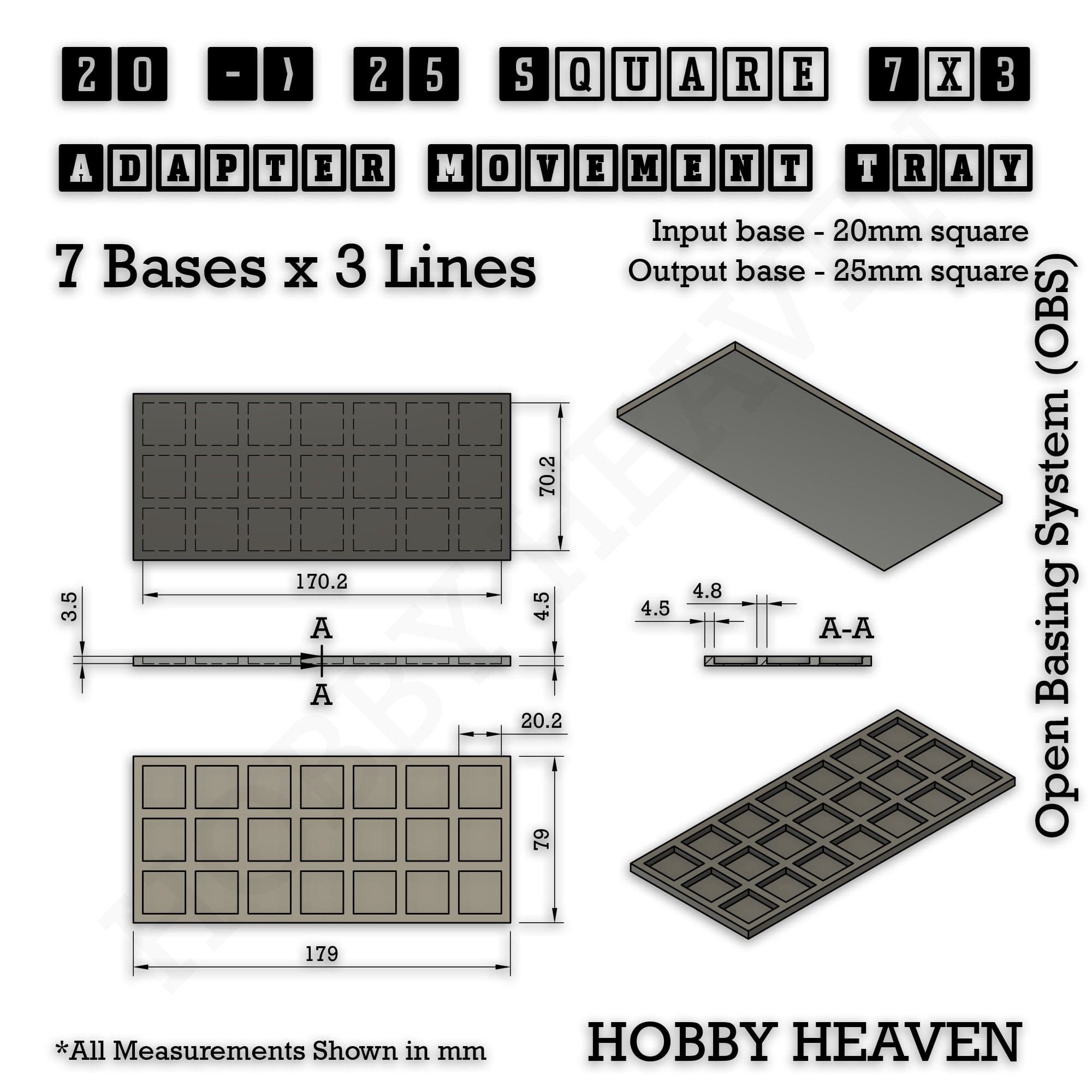Movement Tray Square and Rectangle Movement Trays Adapters for Tabletop Games