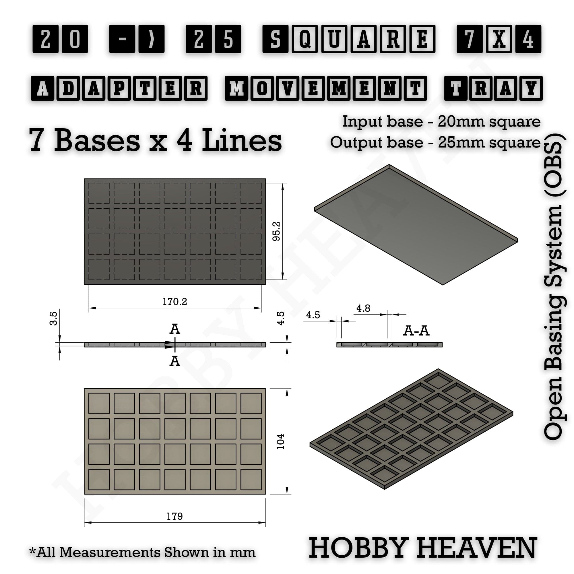 Movement Tray Square and Rectangle Movement Trays Adapters for Tabletop Games