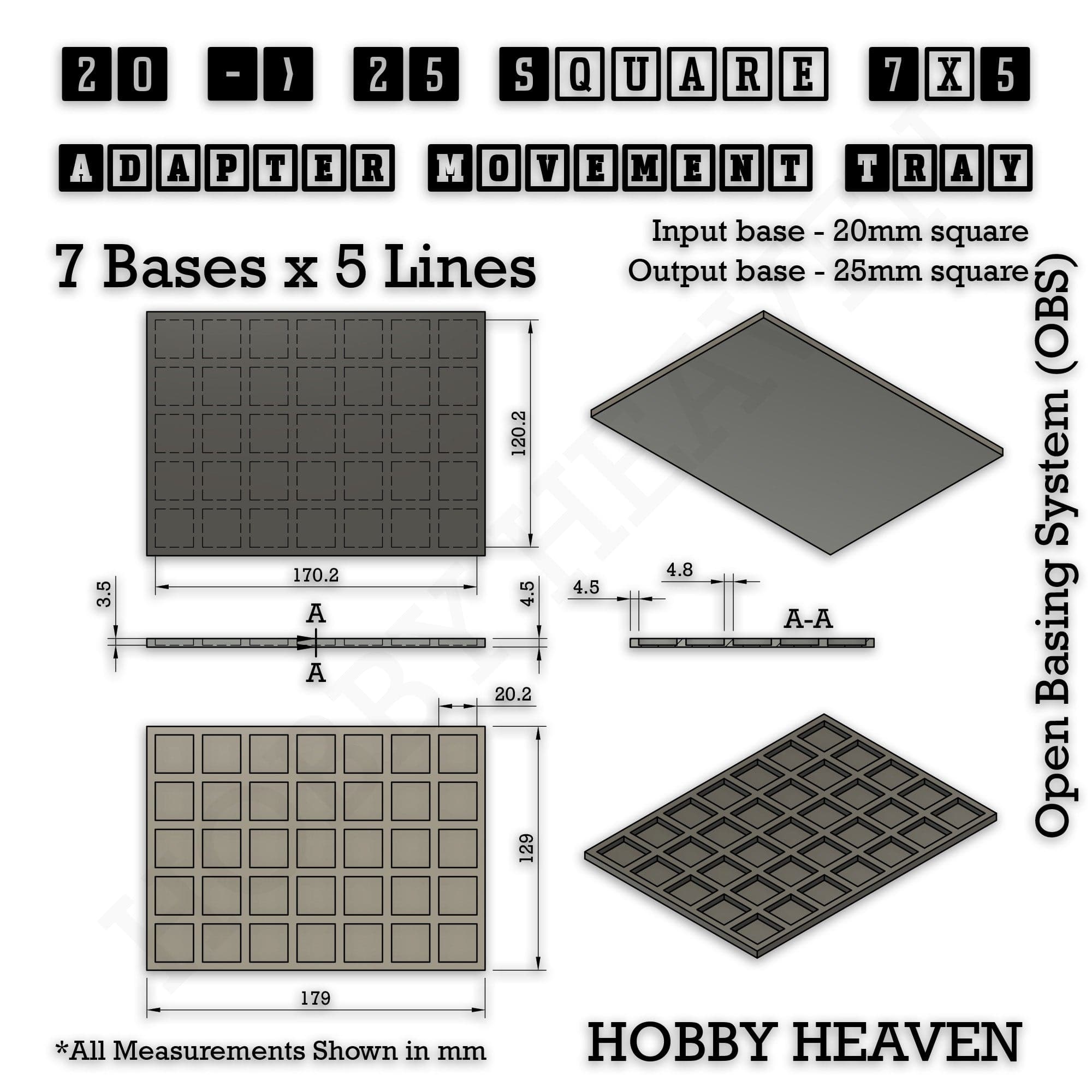 Movement Tray Square and Rectangle Movement Trays Adapters for Tabletop Games