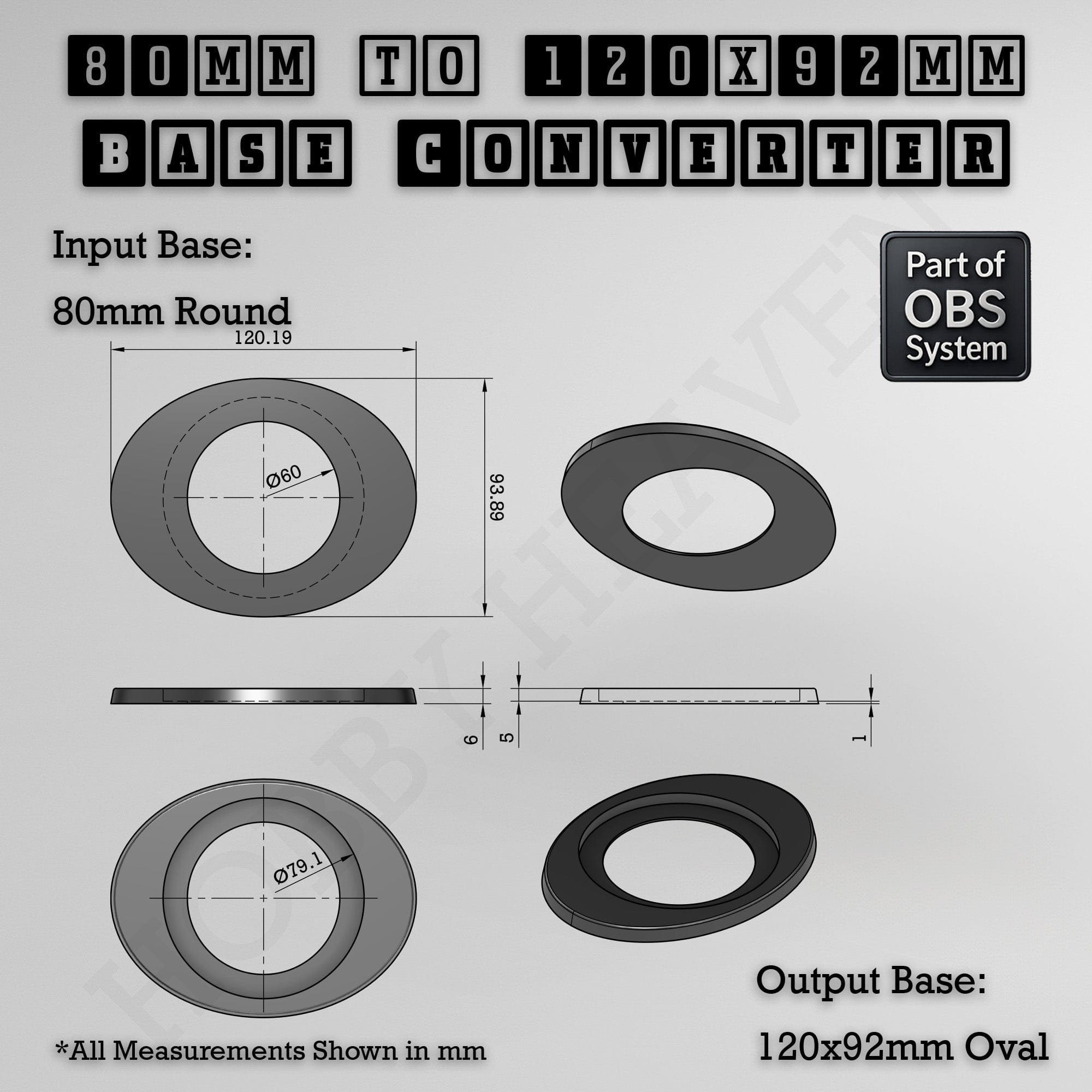Base Round To Oval Bases Size Converters 3d Print Full Range