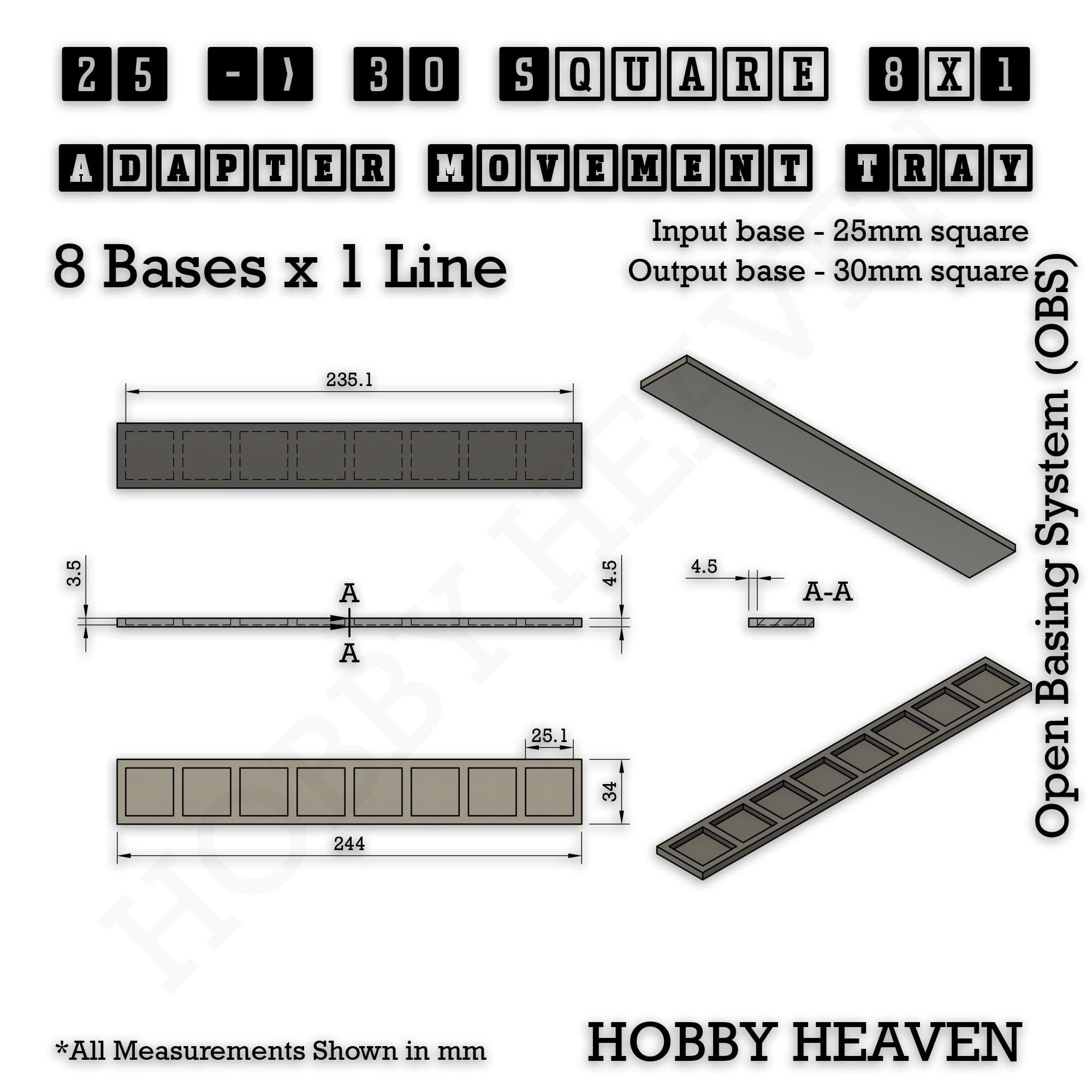 Movement Tray Square and Rectangle Movement Trays Adapters for Tabletop Games