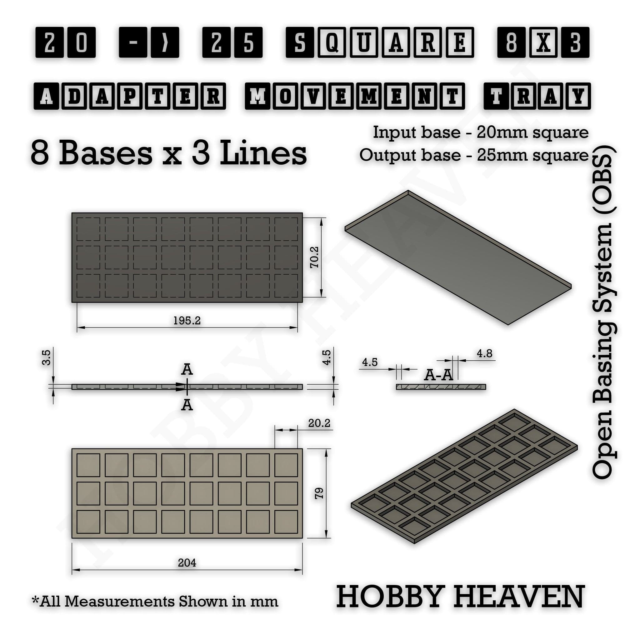 Movement Tray Square and Rectangle Movement Trays Adapters for Tabletop Games