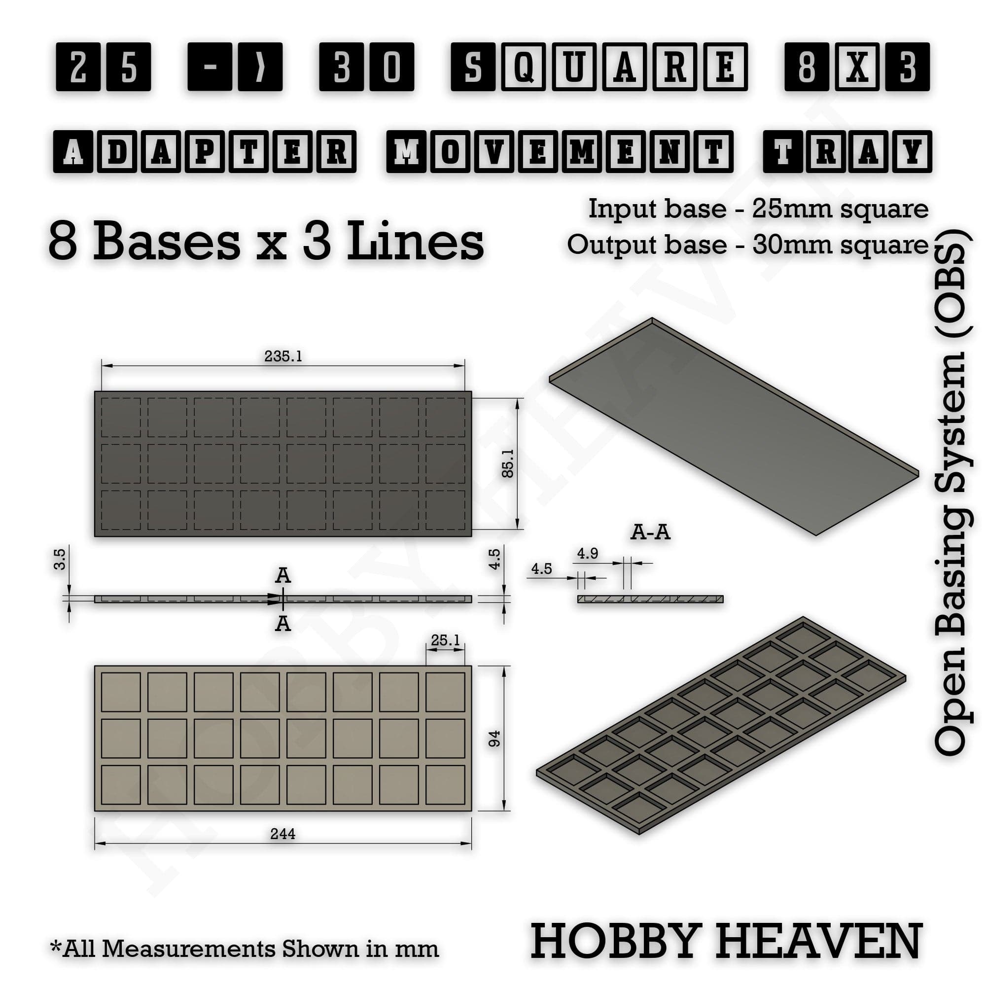 Movement Tray Square and Rectangle Movement Trays Adapters for Tabletop Games