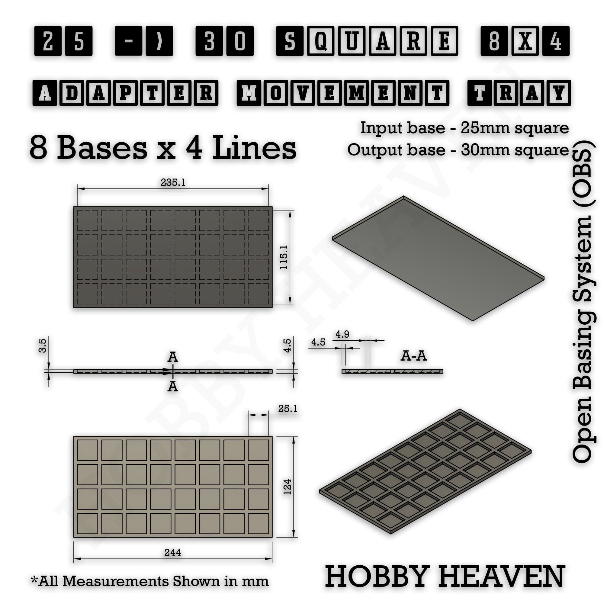 Movement Tray Square and Rectangle Movement Trays Adapters for Tabletop Games