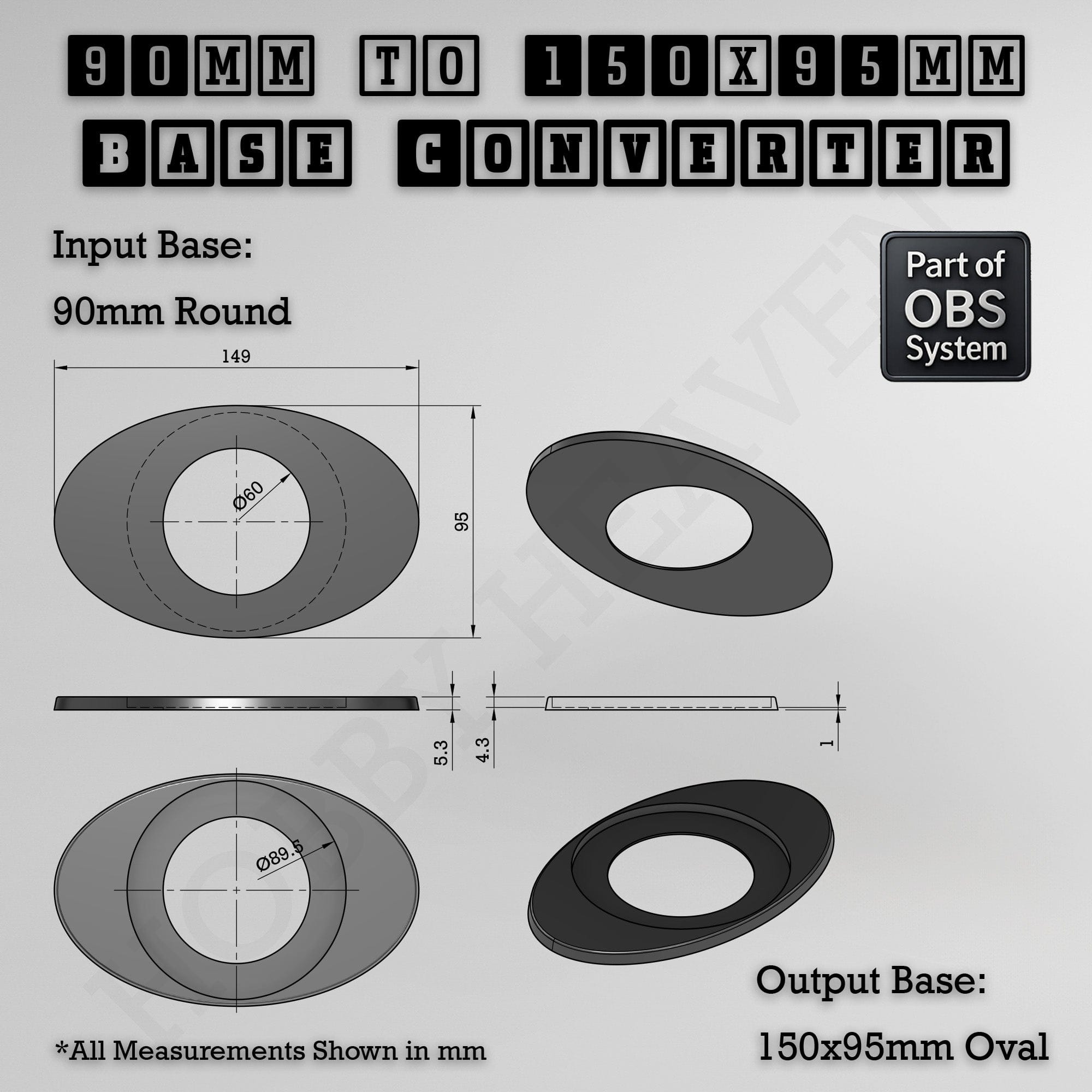 Base Round To Oval Bases Size Converters 3d Print Full Range