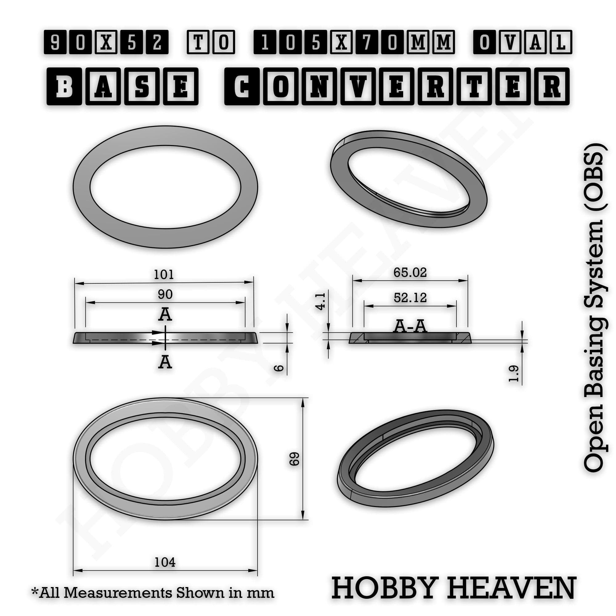 Base Oval To Oval Bases Size Converters 3d Print Full Range