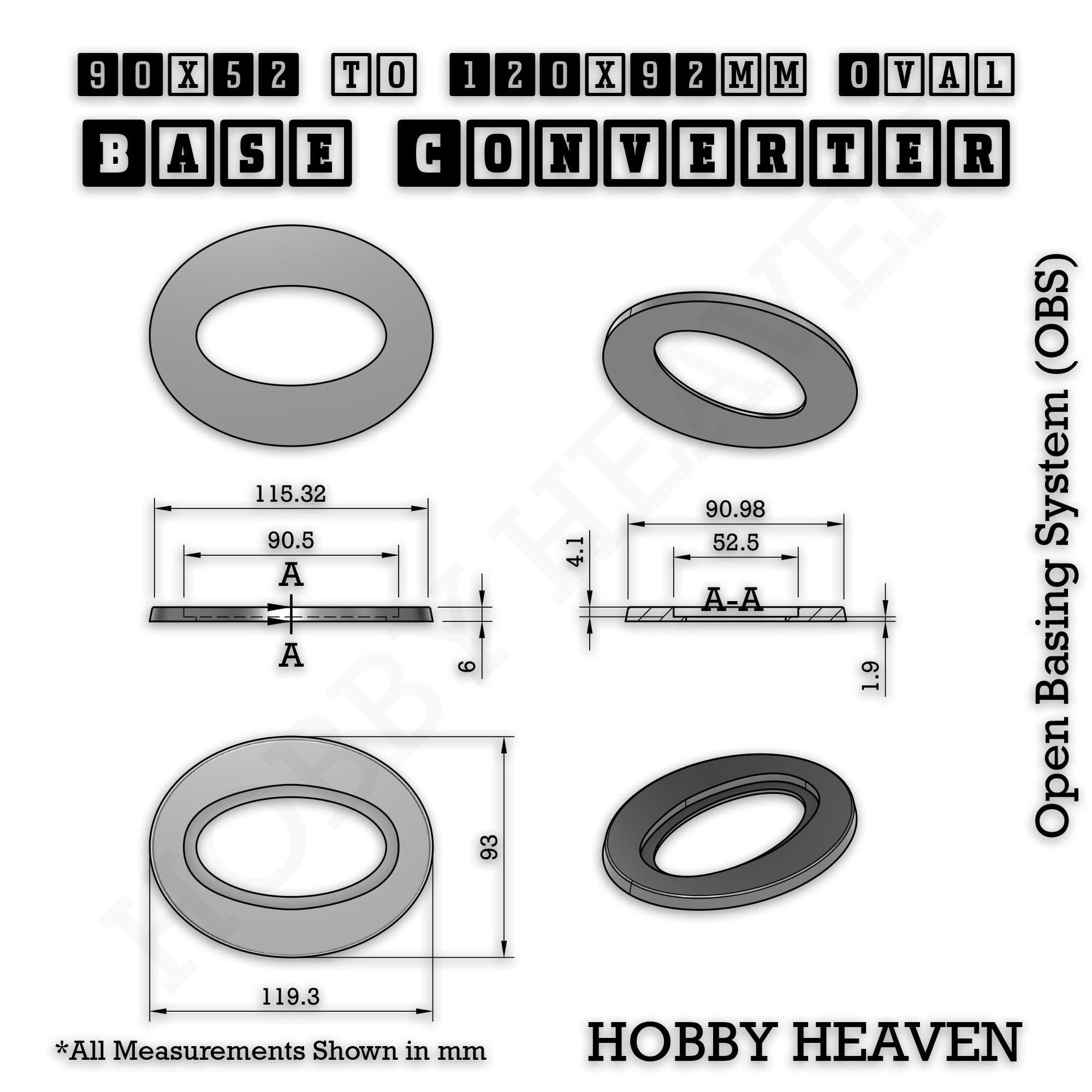Base Oval To Oval Bases Size Converters 3d Print Full Range