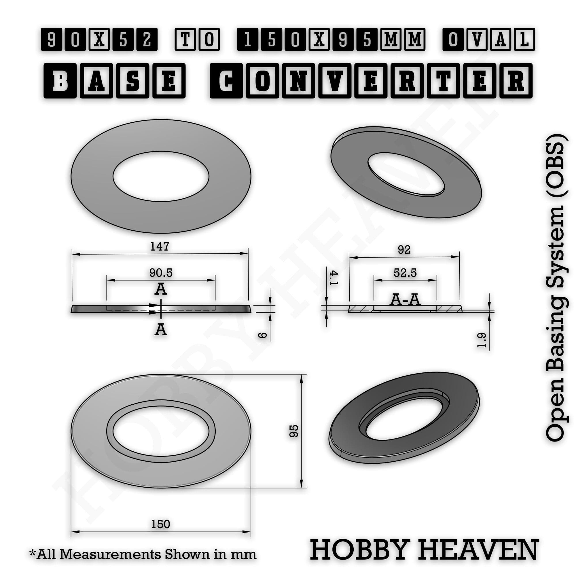 Base Oval To Oval Bases Size Converters 3d Print Full Range