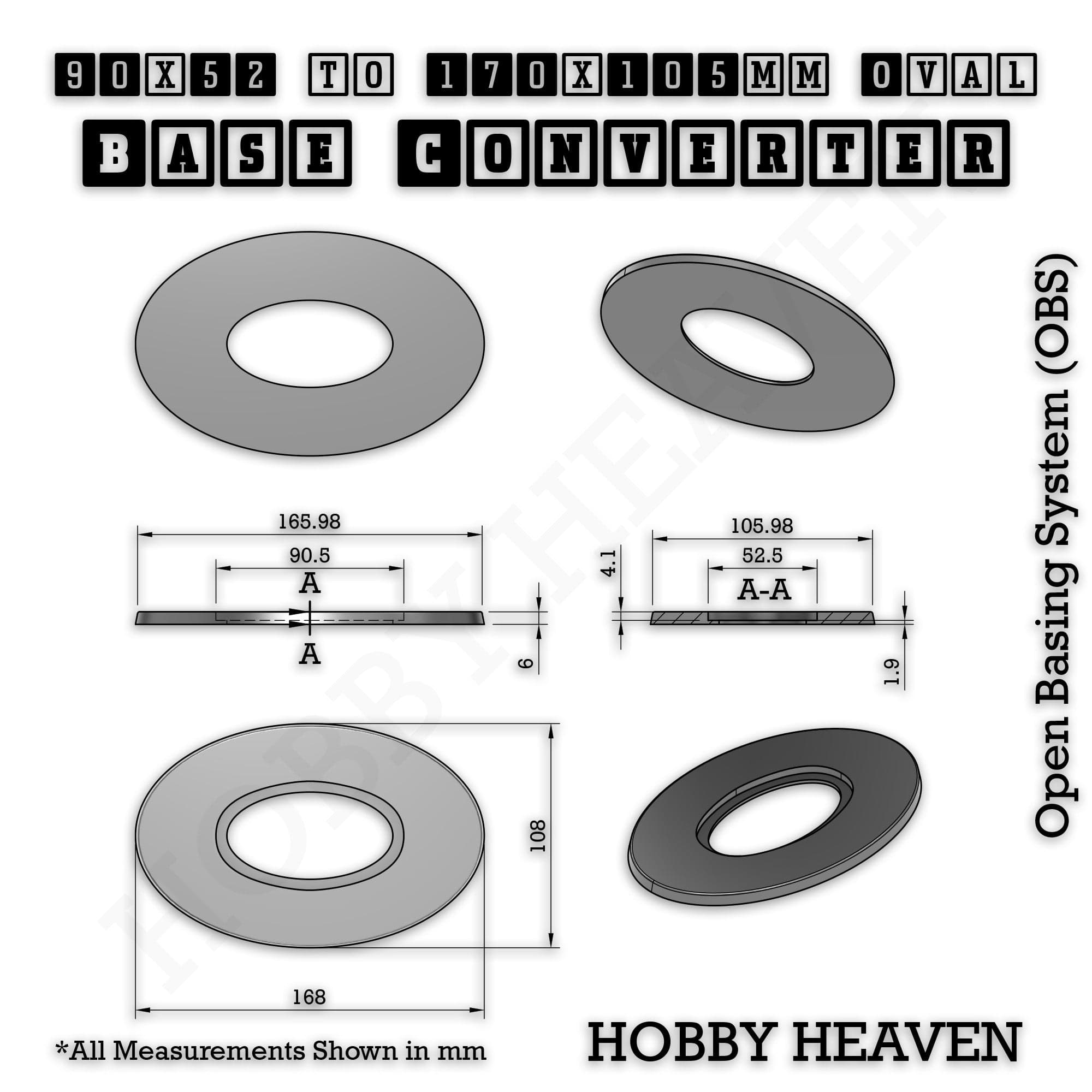 Base Oval To Oval Bases Size Converters 3d Print Full Range