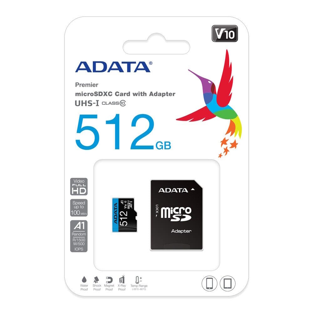 512 GB ADATA Premier Class 10 UHS-I MicroSD Card with Adapter - 32GB to 512GB