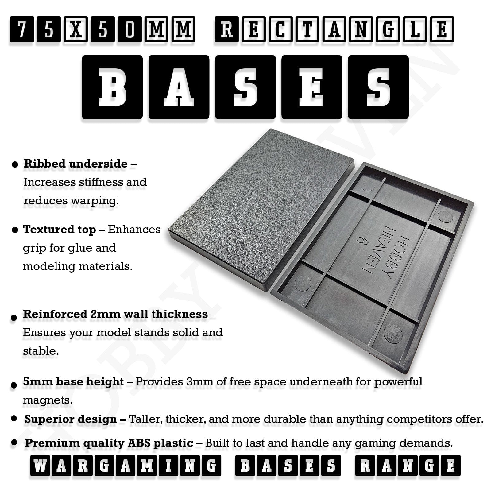 Base 50x75mm | 75x50mm Rectangular Plain Plastic Bases | Versatile Miniature Stands