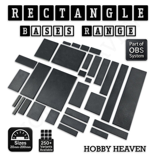 Base Rectangle Bases Range Sizes - 125x50mm to 200x175mm Large Sizes 3d Print Full Range Tabletop Games